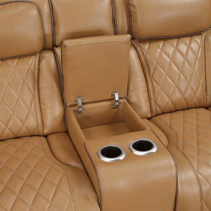 9516BRW-2PWH Power Double Reclining Love Seat with Center Console, Power Headrests, Storage Arms(Top and Side), Cup holders, Charging Ports and LED lighting - 9516BRW-2PWH