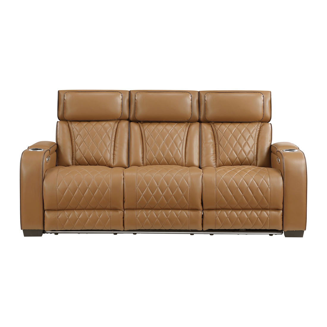 9516BRW-3PWH Power Double Reclining Sofa with Center Drop-Down Cup Holders, Power Headrests, Storage Arms(Top and Side), Cup holders and Reading Lights, Two Wireless Chargers, Charging Ports and LED Lighting - 9516BRW-3PWH