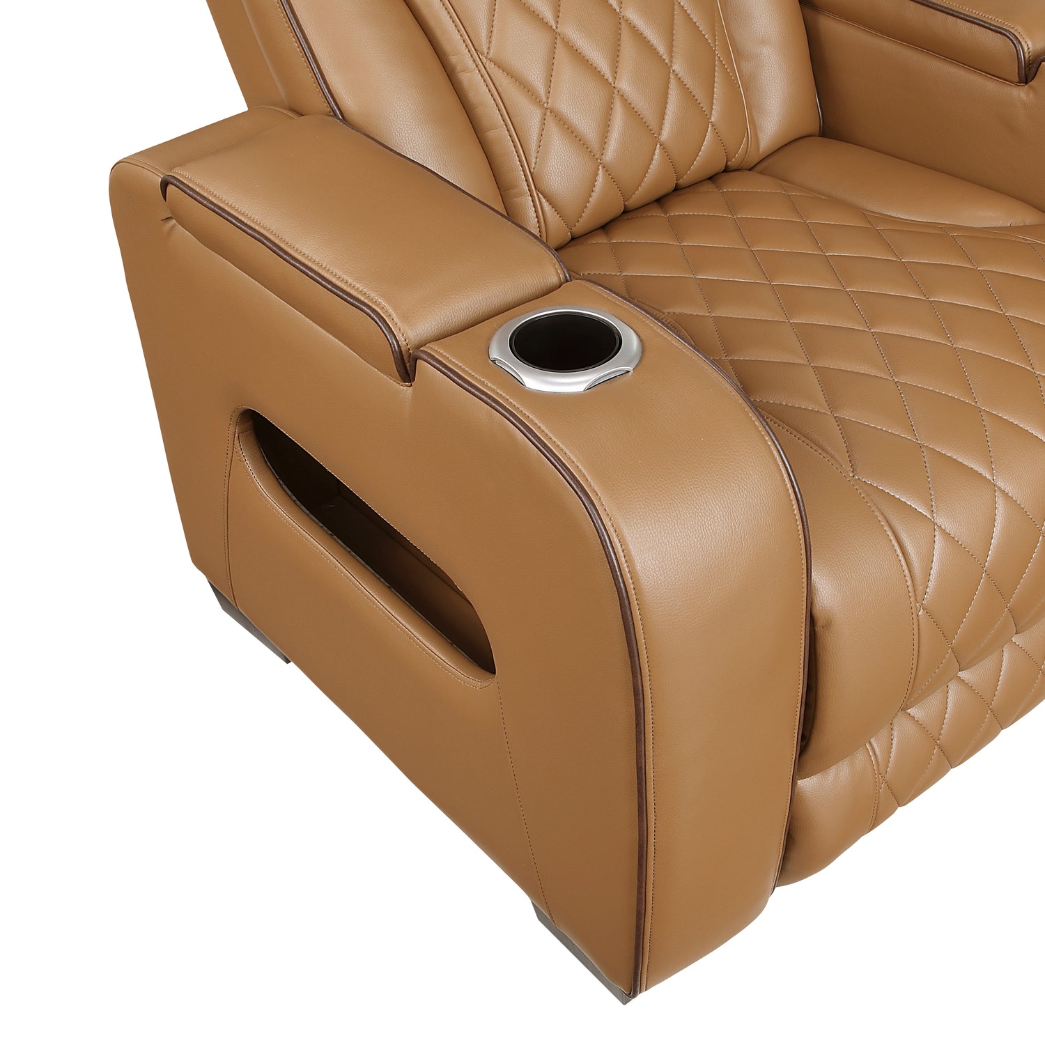 9516BRW-3PWH Power Double Reclining Sofa with Center Drop-Down Cup Holders, Power Headrests, Storage Arms(Top and Side), Cup holders and Reading Lights, Two Wireless Chargers, Charging Ports and LED Lighting - 9516BRW-3PWH
