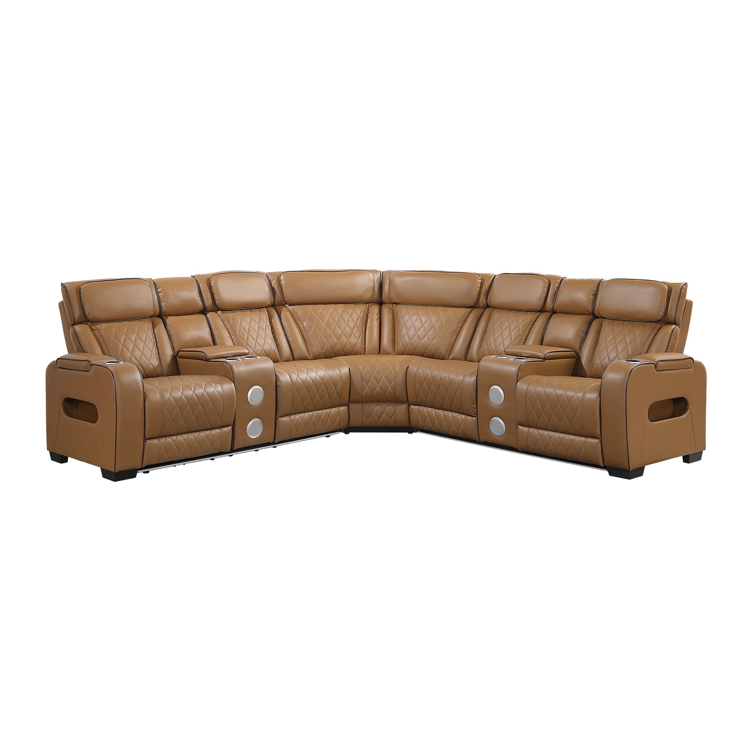 9516BRWS*32LCN2RCNPWH (3)3-Piece Power Reclining Sectional with Consoles, Power Headrests, Storage Arms(Top and Side), Cup holders, Charging Ports, Wireless speakers and LED lighting - 9516BRWS*32LCN2RCNPWH