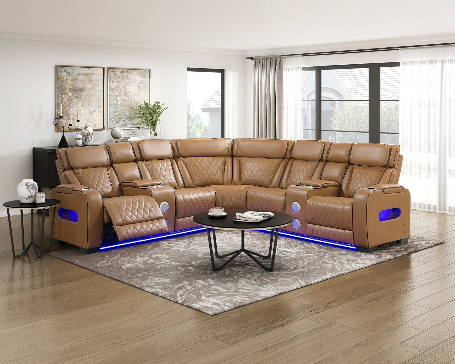 9516BRWS*32LCN2RCNPWH (3)3-Piece Power Reclining Sectional with Consoles, Power Headrests, Storage Arms(Top and Side), Cup holders, Charging Ports, Wireless speakers and LED lighting - 9516BRWS*32LCN2RCNPWH
