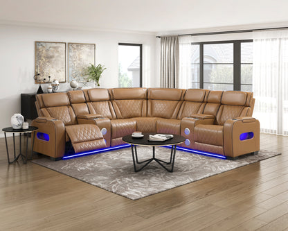 9516BRWS*32LCN2RCNPWH (3)3-Piece Power Reclining Sectional with Consoles, Power Headrests, Storage Arms(Top and Side), Cup holders, Charging Ports, Wireless speakers and LED lighting - 9516BRWS*32LCN2RCNPWH