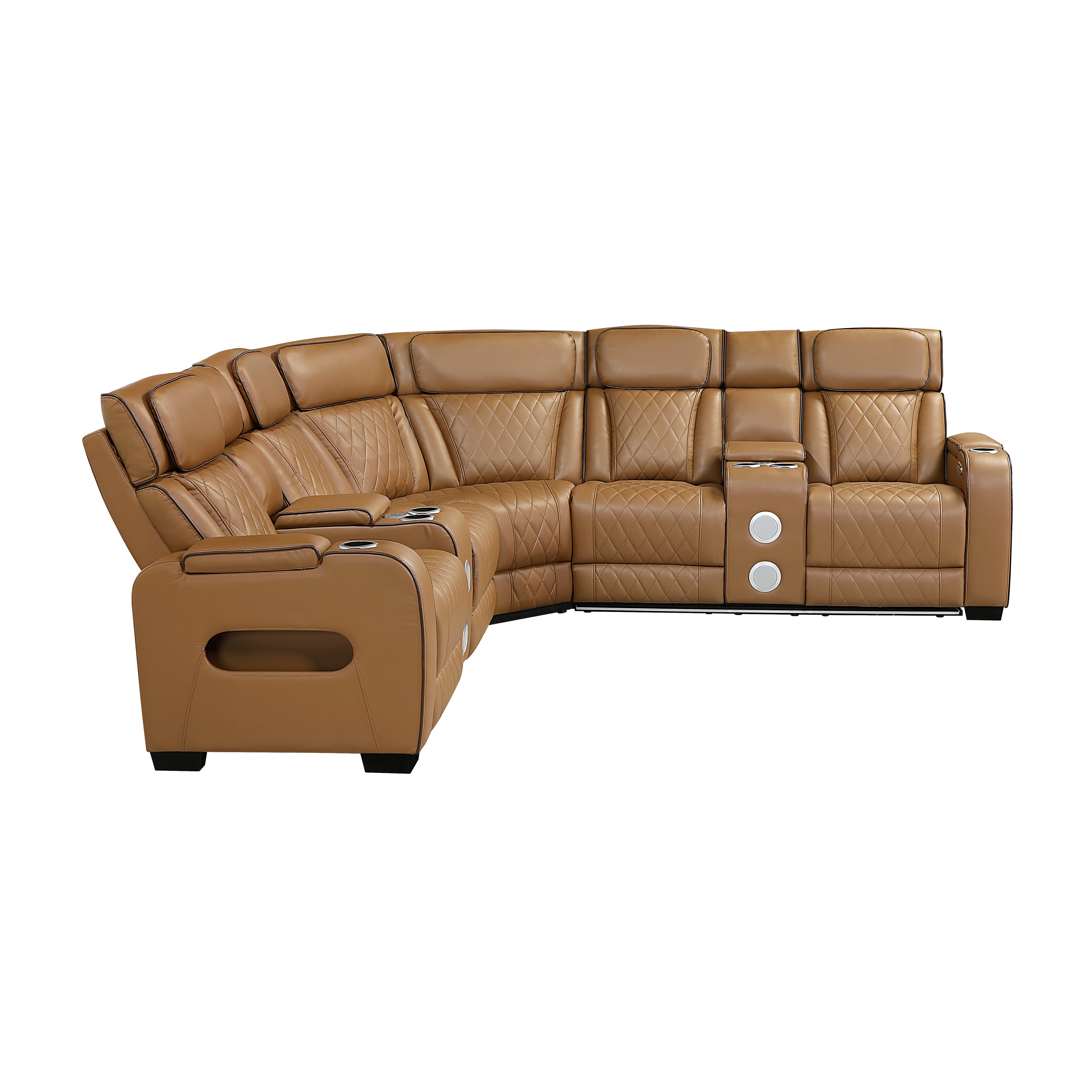 9516BRWS*32LCN2RCNPWH (3)3-Piece Power Reclining Sectional with Consoles, Power Headrests, Storage Arms(Top and Side), Cup holders, Charging Ports, Wireless speakers and LED lighting - 9516BRWS*32LCN2RCNPWH