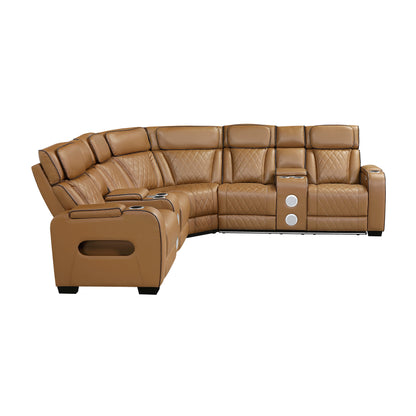 9516BRWS*32LCN2RCNPWH (3)3-Piece Power Reclining Sectional with Consoles, Power Headrests, Storage Arms(Top and Side), Cup holders, Charging Ports, Wireless speakers and LED lighting - 9516BRWS*32LCN2RCNPWH