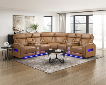9516BRWS*32LCN2RCNPWH (3)3-Piece Power Reclining Sectional with Consoles, Power Headrests, Storage Arms(Top and Side), Cup holders, Charging Ports, Wireless speakers and LED lighting - 9516BRWS*32LCN2RCNPWH