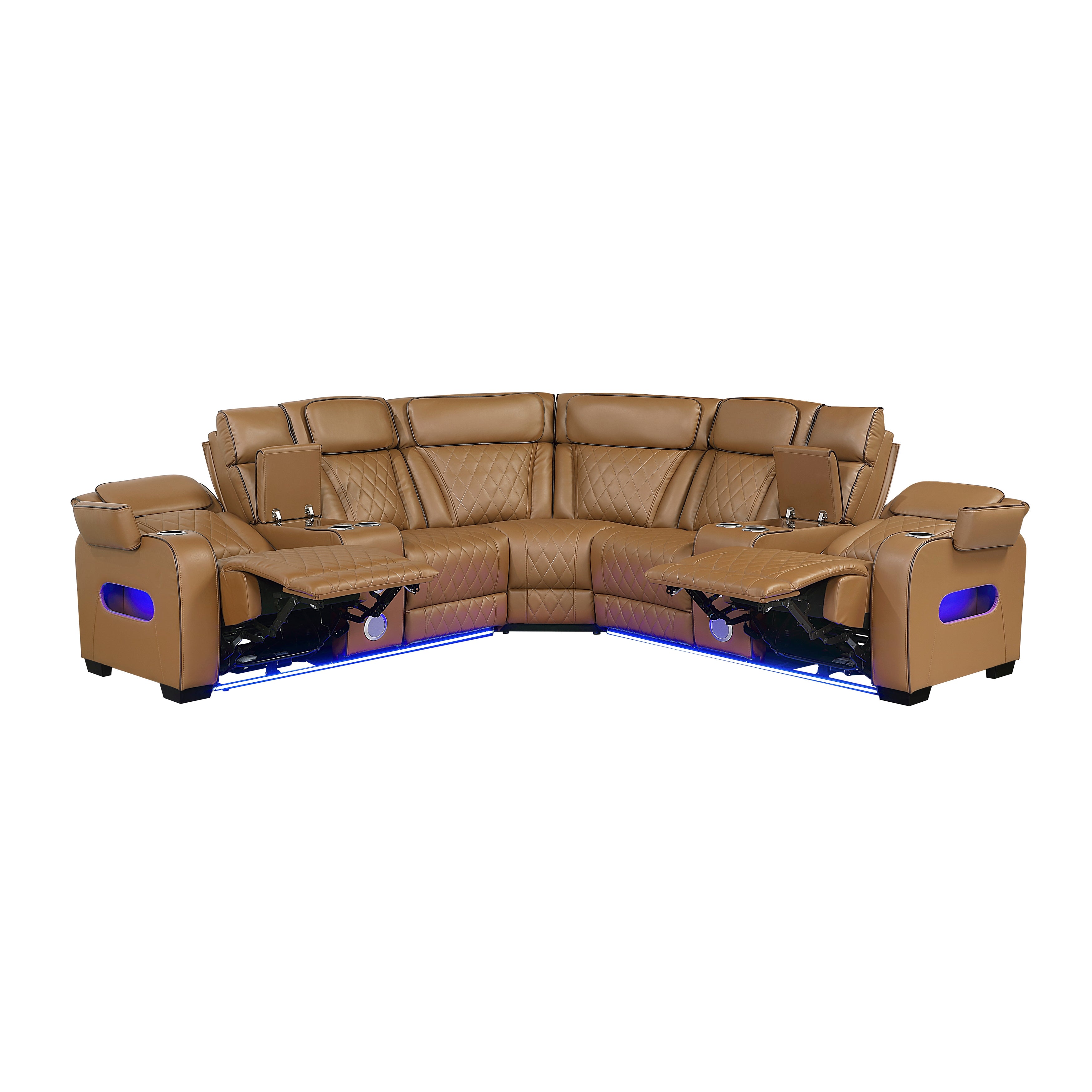 9516BRWS*32LCN2RCNPWH (3)3-Piece Power Reclining Sectional with Consoles, Power Headrests, Storage Arms(Top and Side), Cup holders, Charging Ports, Wireless speakers and LED lighting - 9516BRWS*32LCN2RCNPWH