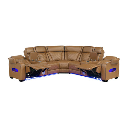 9516BRWS*32LCN2RCNPWH (3)3-Piece Power Reclining Sectional with Consoles, Power Headrests, Storage Arms(Top and Side), Cup holders, Charging Ports, Wireless speakers and LED lighting - 9516BRWS*32LCN2RCNPWH