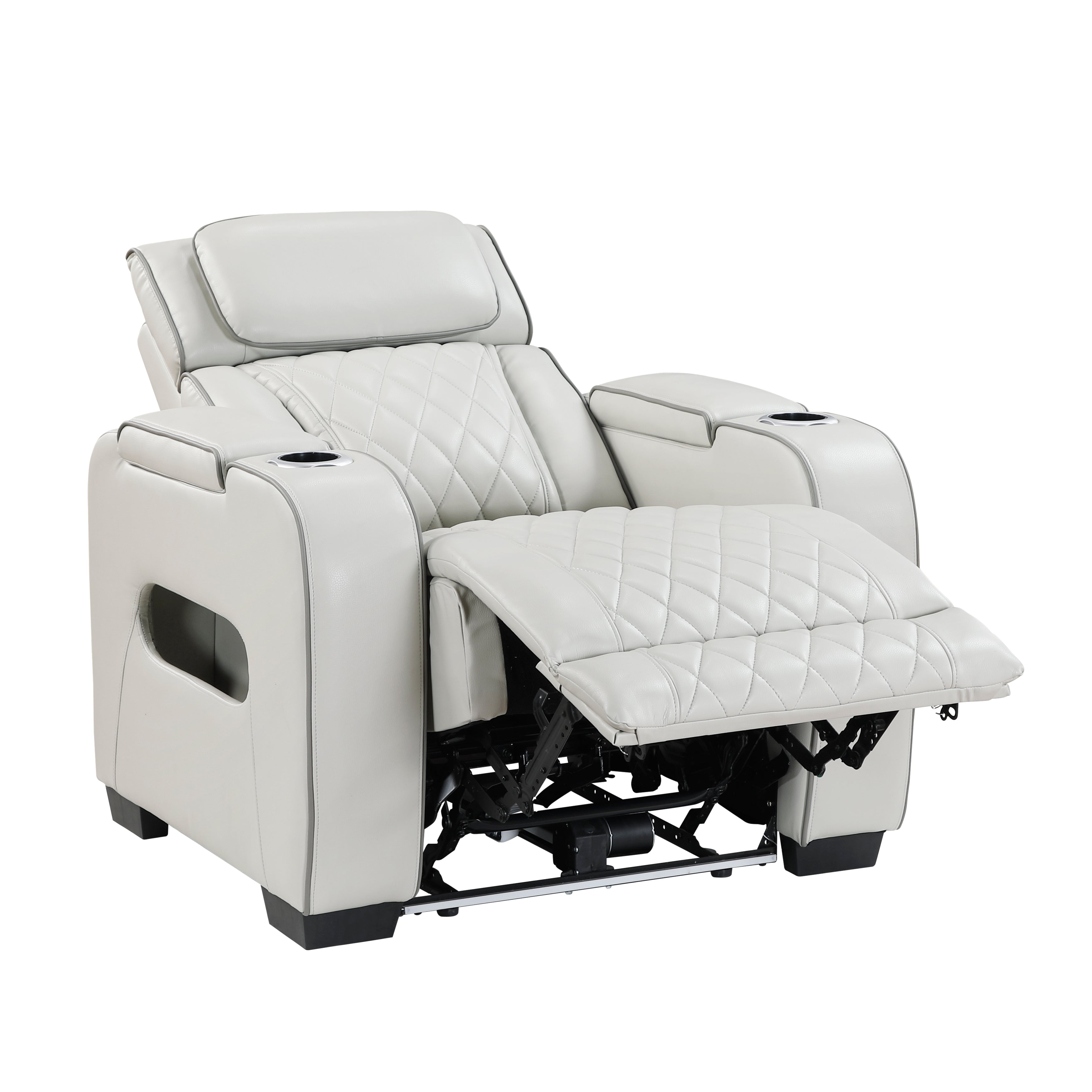 9516TPE-1PWH Power Reclining Chair with Power Headrest, Cup holders and Storage Arms(Top and Side), Charging Ports and LED lighting - 9516TPE-1PWH