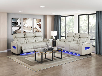 9516TPE-2PWH Power Double Reclining Love Seat with Center Console, Power Headrests, Storage Arms(Top and Side), Cup holders, Charging Ports and LED lighting - 9516TPE-2PWH