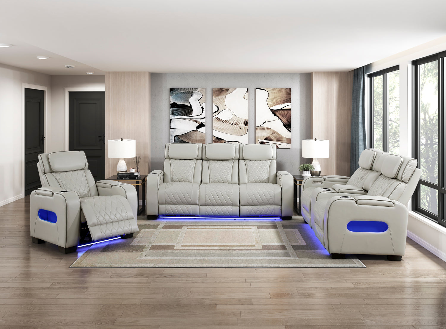 9516TPE-2PWH Power Double Reclining Love Seat with Center Console, Power Headrests, Storage Arms(Top and Side), Cup holders, Charging Ports and LED lighting - 9516TPE-2PWH
