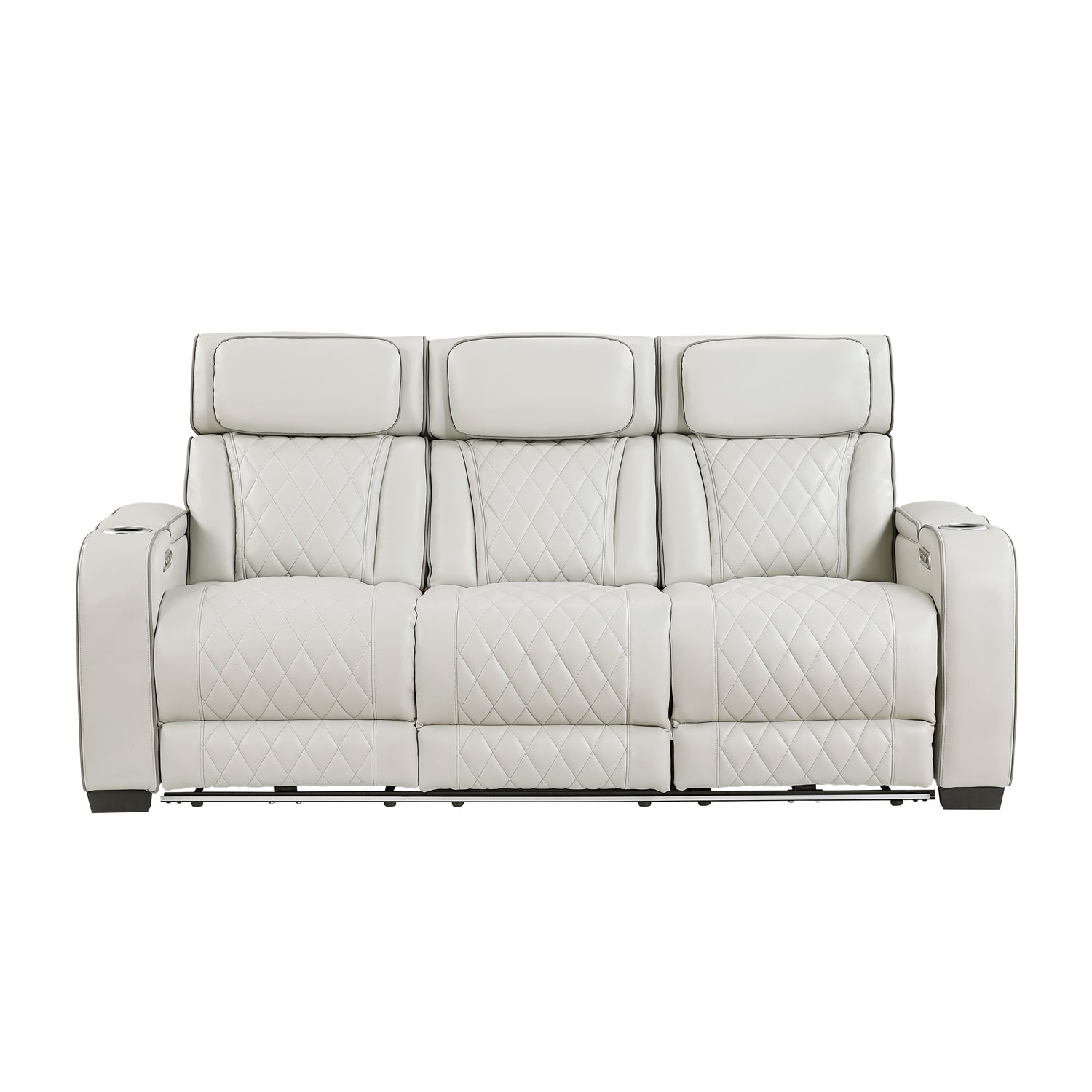 9516TPE-3PWH Power Double Reclining Sofa with Center Drop-Down Cup Holders, Power Headrests, Storage Arms(Top and Side), Cup holders and Reading Lights, Two Wireless Chargers, Charging Ports and LED Lighting - 9516TPE-3PWH