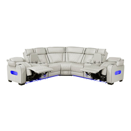 9516TPES*32LCN2RCNPWH (3)3-Piece Power Reclining Sectional with Consoles, Power Headrests, Storage Arms(Top and Side), Cup holders, Charging Ports, Wireless speakers and LED lighting - 9516TPES*32LCN2RCNPWH