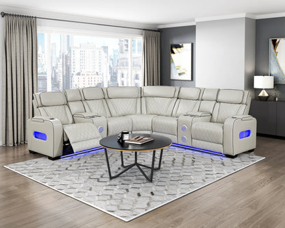 9516TPES*32LCN2RCNPWH (3)3-Piece Power Reclining Sectional with Consoles, Power Headrests, Storage Arms(Top and Side), Cup holders, Charging Ports, Wireless speakers and LED lighting - 9516TPES*32LCN2RCNPWH
