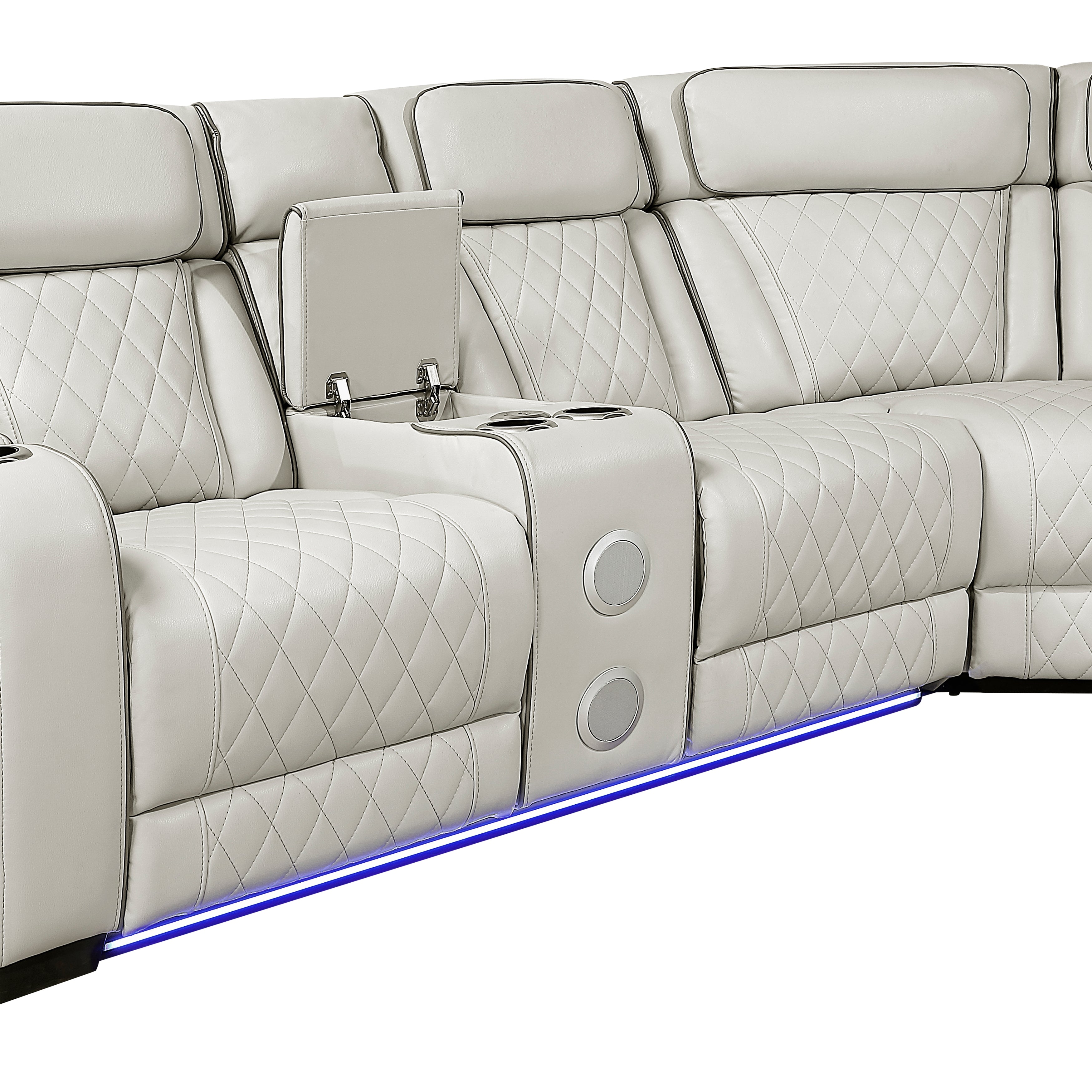 9516TPES*32LCN2RCNPWH (3)3-Piece Power Reclining Sectional with Consoles, Power Headrests, Storage Arms(Top and Side), Cup holders, Charging Ports, Wireless speakers and LED lighting - 9516TPES*32LCN2RCNPWH