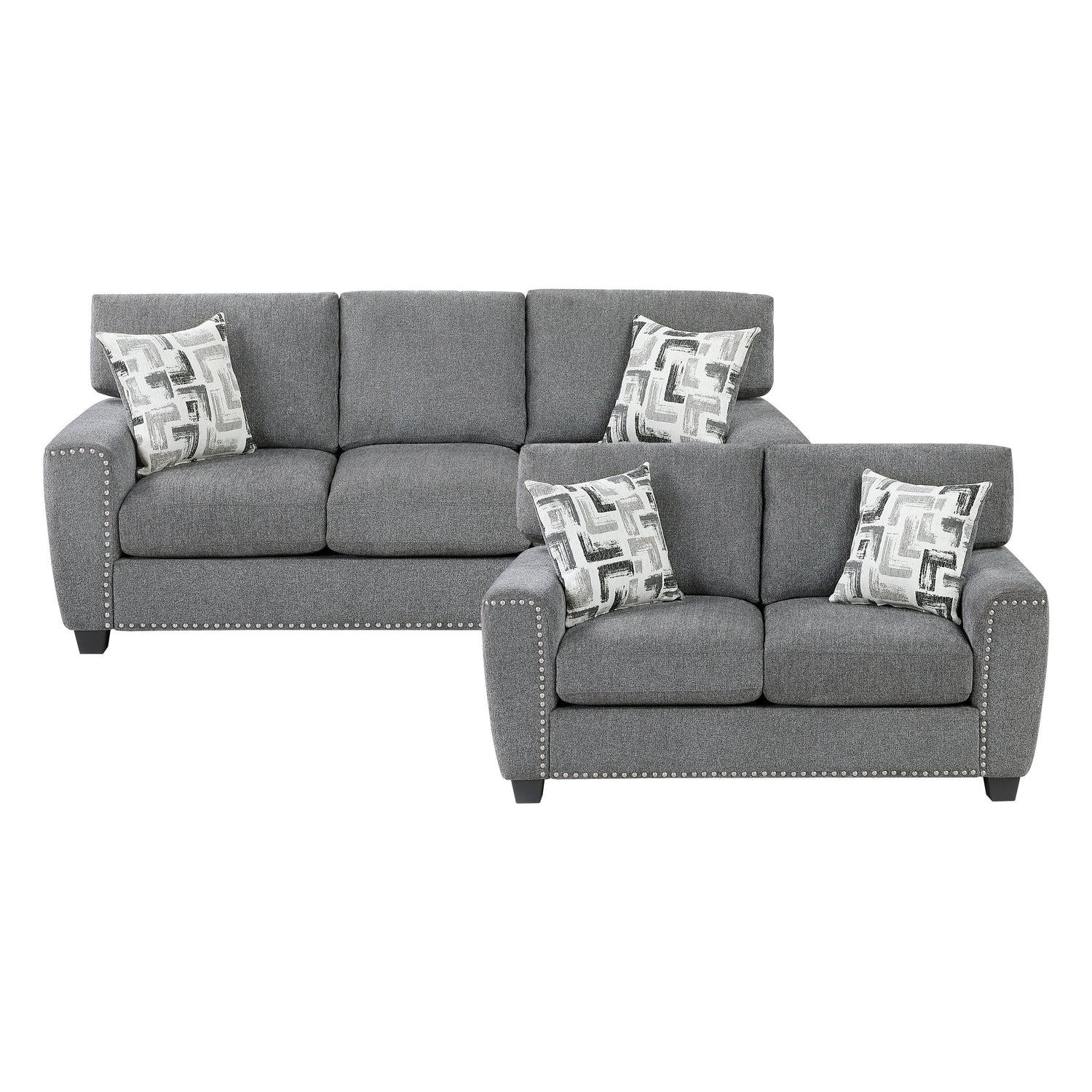 9538DGY*2 2pc Set: Sofa, Love - 9538DGY*2