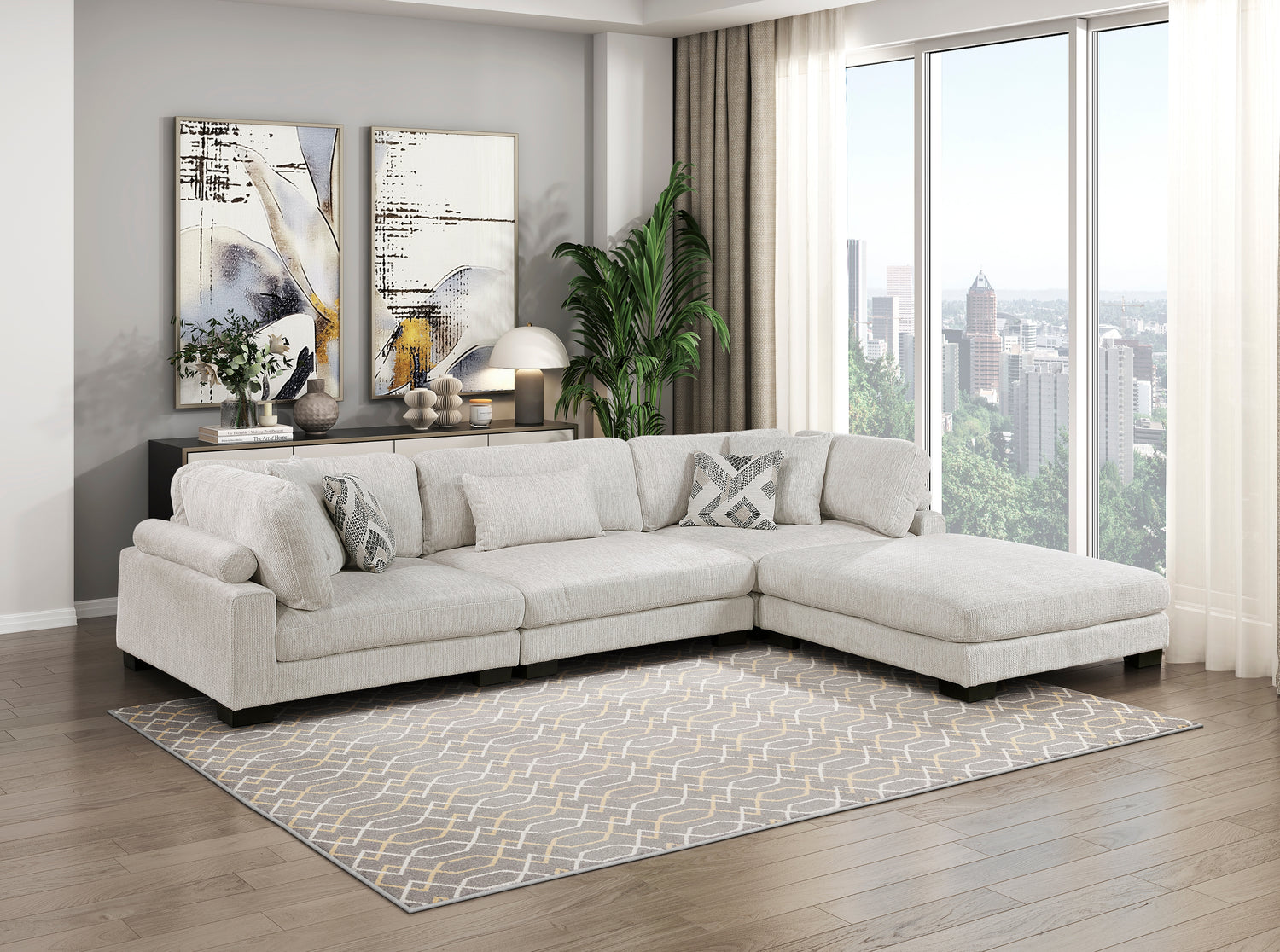 9555BEG*42CRACOT (4)4-Piece Modular Sectional with Ottoman - 9555BEG*42CRACOT