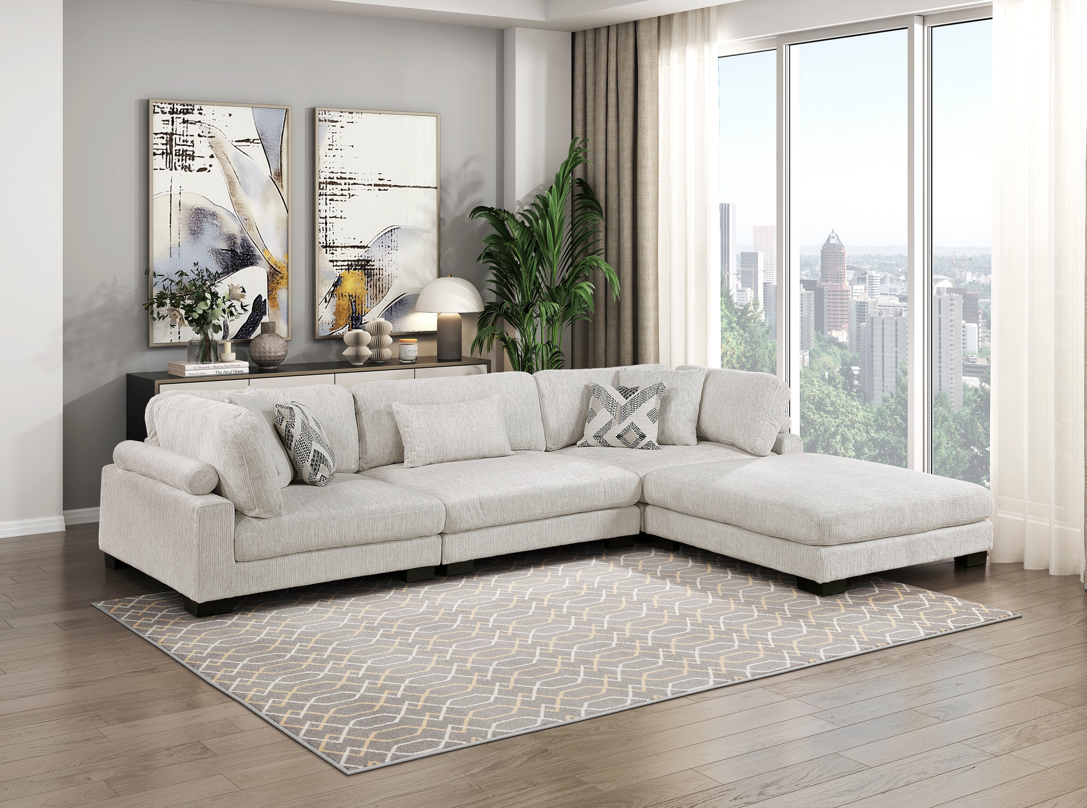 9555BEG*42CRACOT (4)4-Piece Modular Sectional with Ottoman - 9555BEG*42CRACOT
