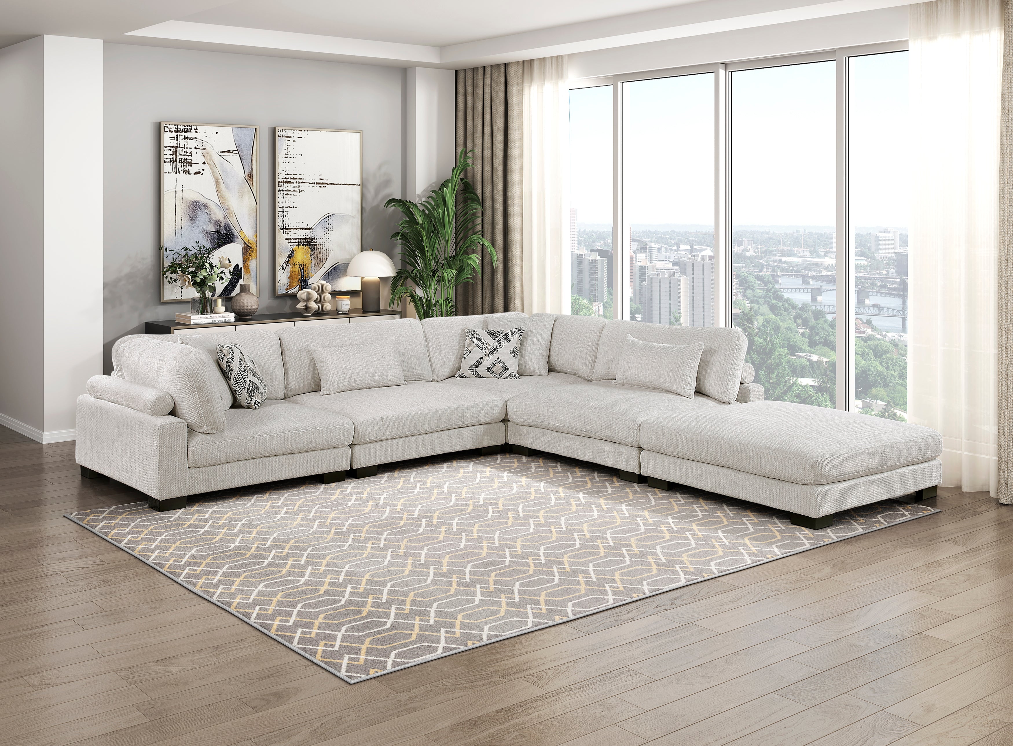 9555BEG*52CR2ACOT (5)5-Piece Modular Sectional with Ottoman - 9555BEG*52CR2ACOT