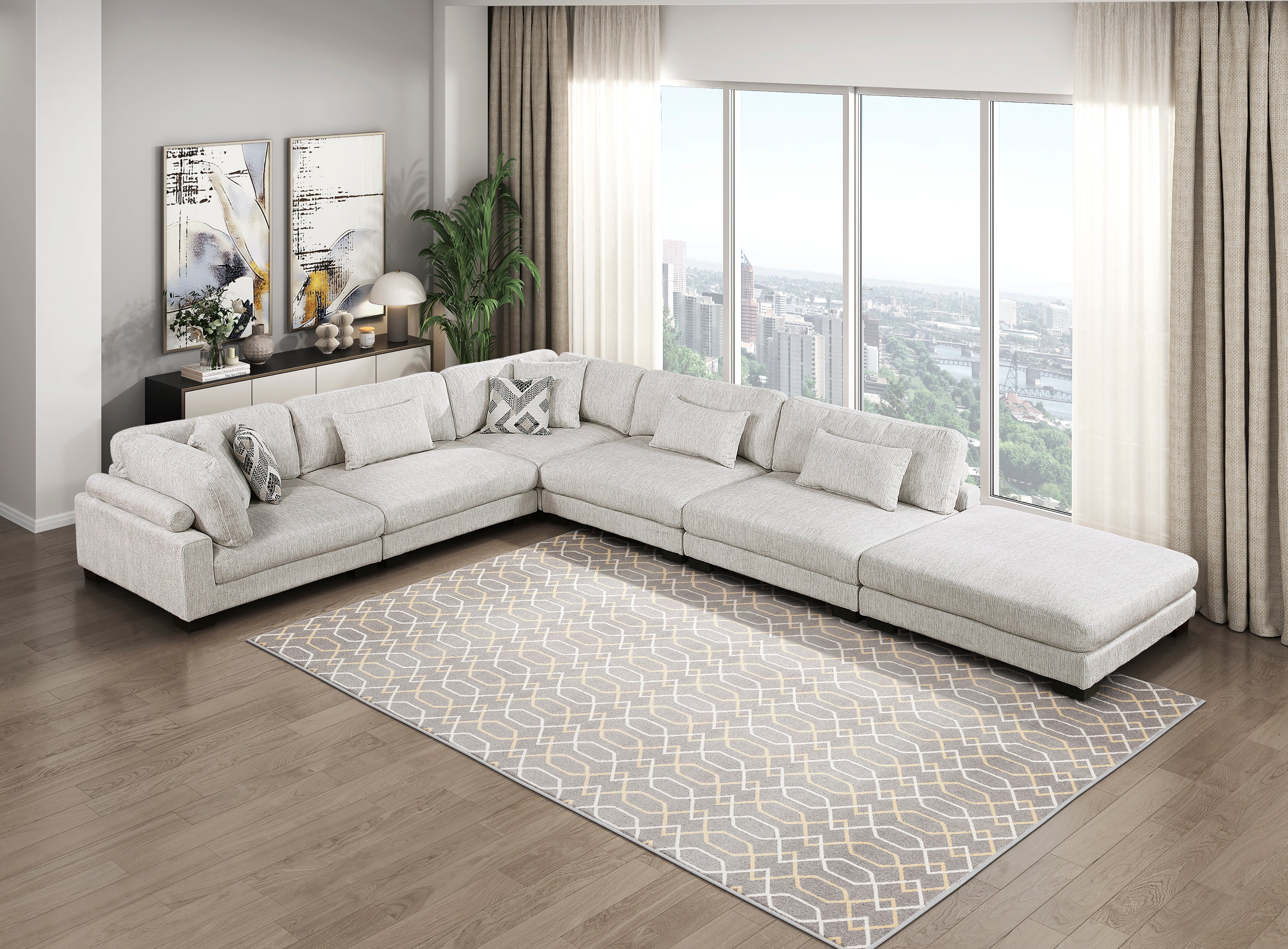 9555BEG*62CR3ACOT (6)6-Piece Modular Sectional with Ottoman - 9555BEG*62CR3ACOT