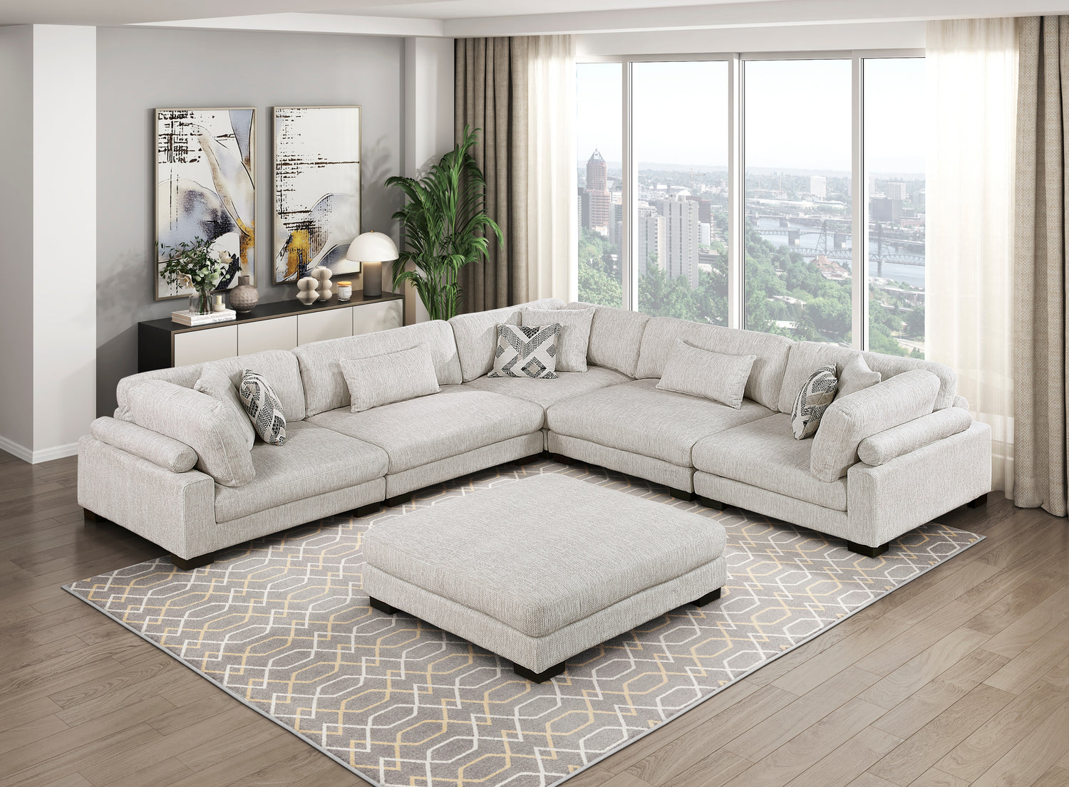 9555BEG*63CR2ACOT (6)6-Piece Modular Sectional with Ottoman - 9555BEG*63CR2ACOT