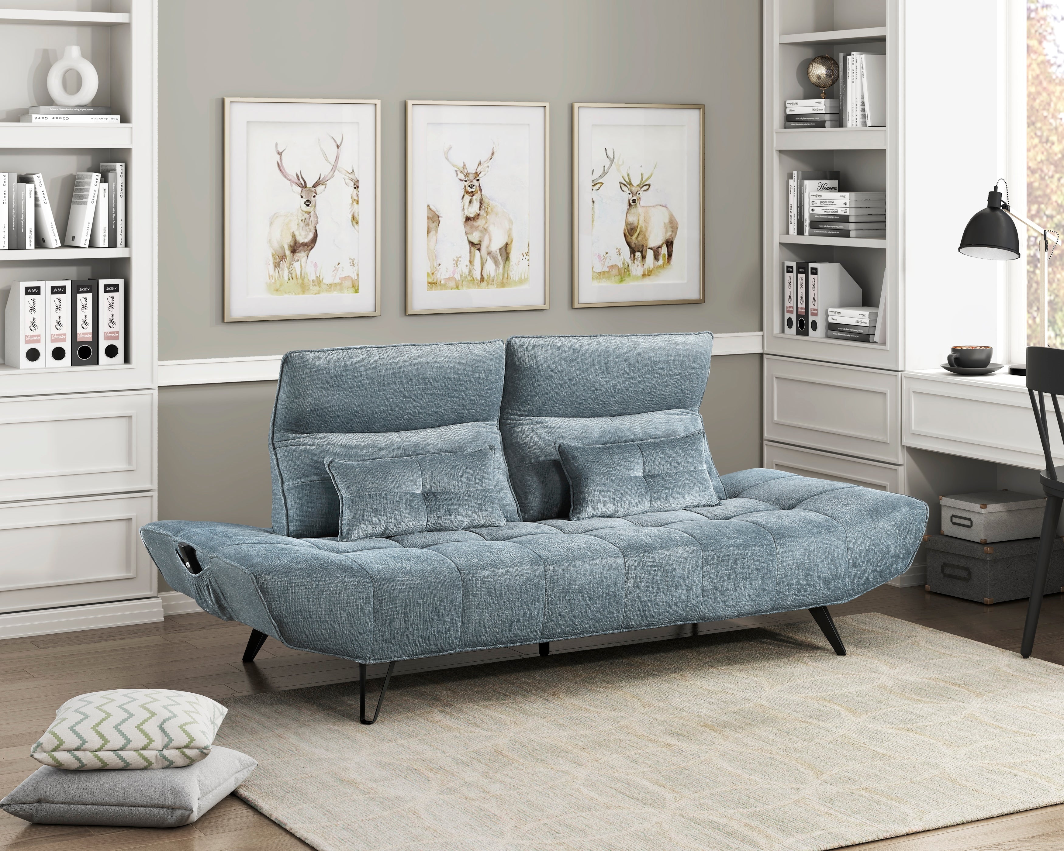 9556BUE-3PW Sofa with Power Adjustable Seat Depth and Manual Adjustable Headrests - 9556BUE-3PW