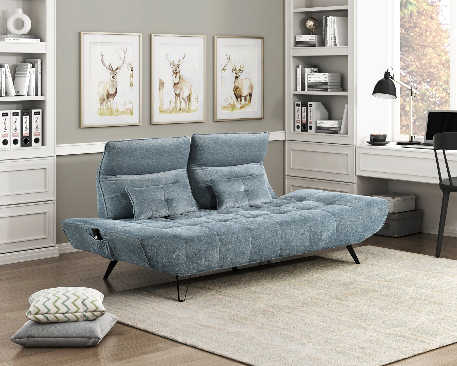 9556BUE-3PW Sofa with Power Adjustable Seat Depth and Manual Adjustable Headrests - 9556BUE-3PW