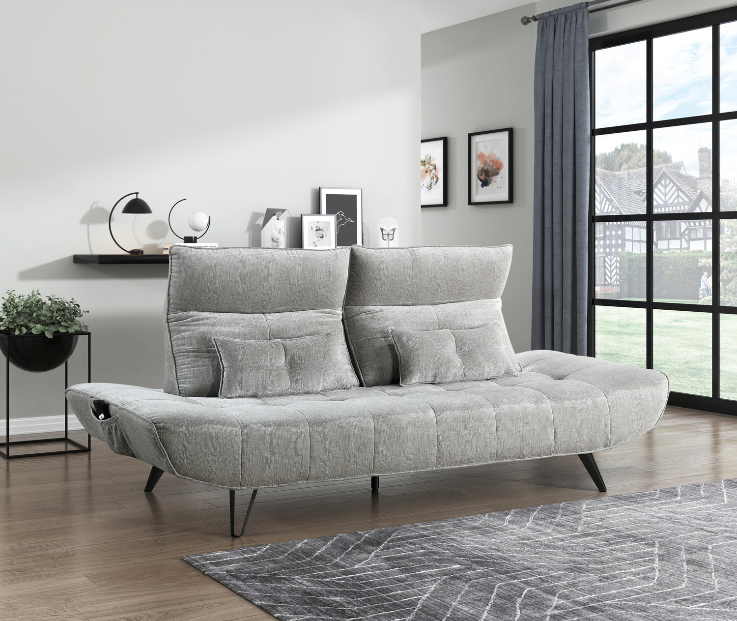 9556GRY-3PW Sofa with Power Adjustable Seat Depth and Manual Adjustable Headrests - 9556GRY-3PW