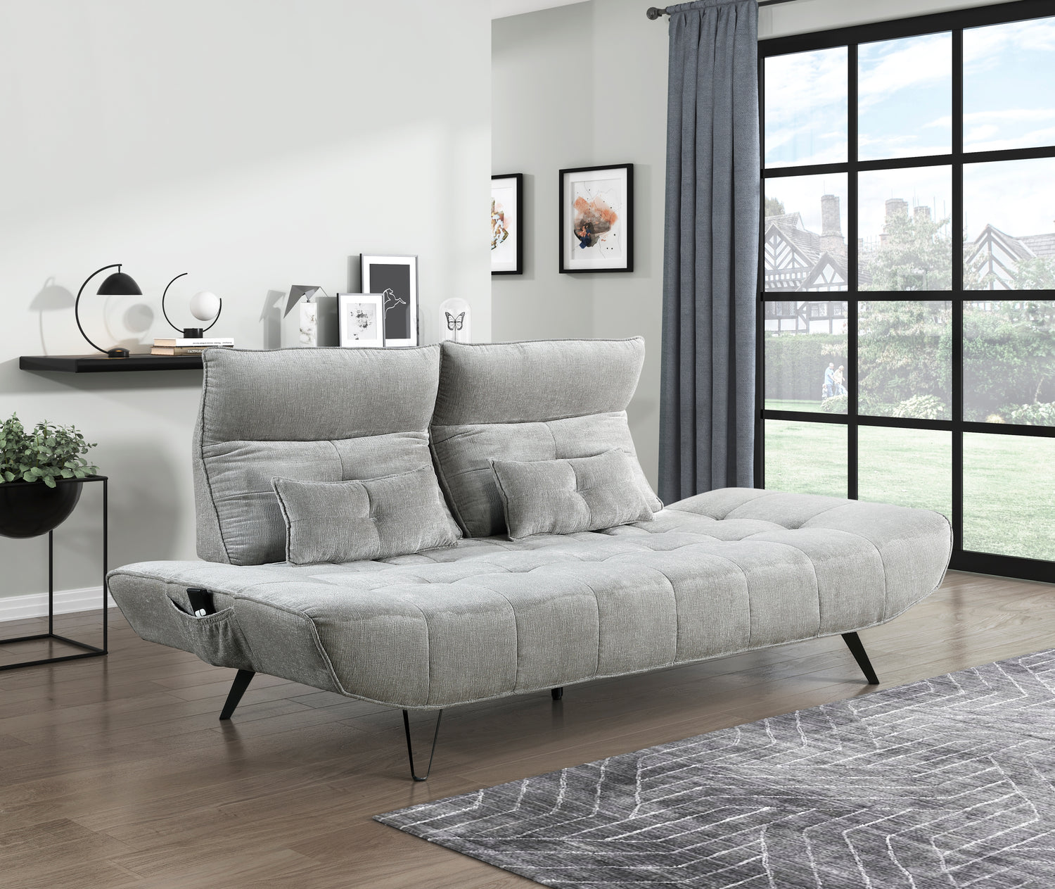 9556GRY-3PW Sofa with Power Adjustable Seat Depth and Manual Adjustable Headrests - 9556GRY-3PW