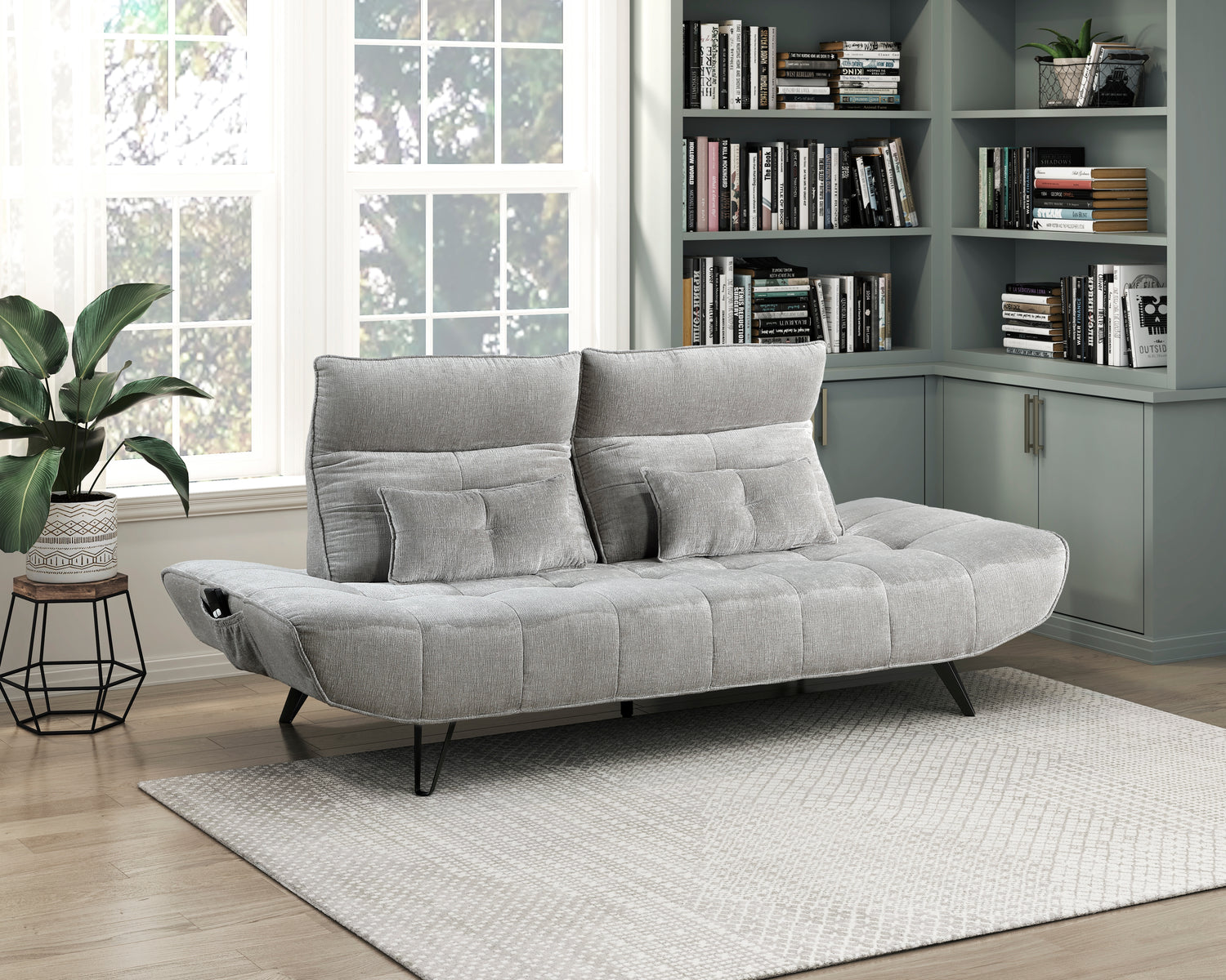 9556GRY-3PW Sofa with Power Adjustable Seat Depth and Manual Adjustable Headrests - 9556GRY-3PW