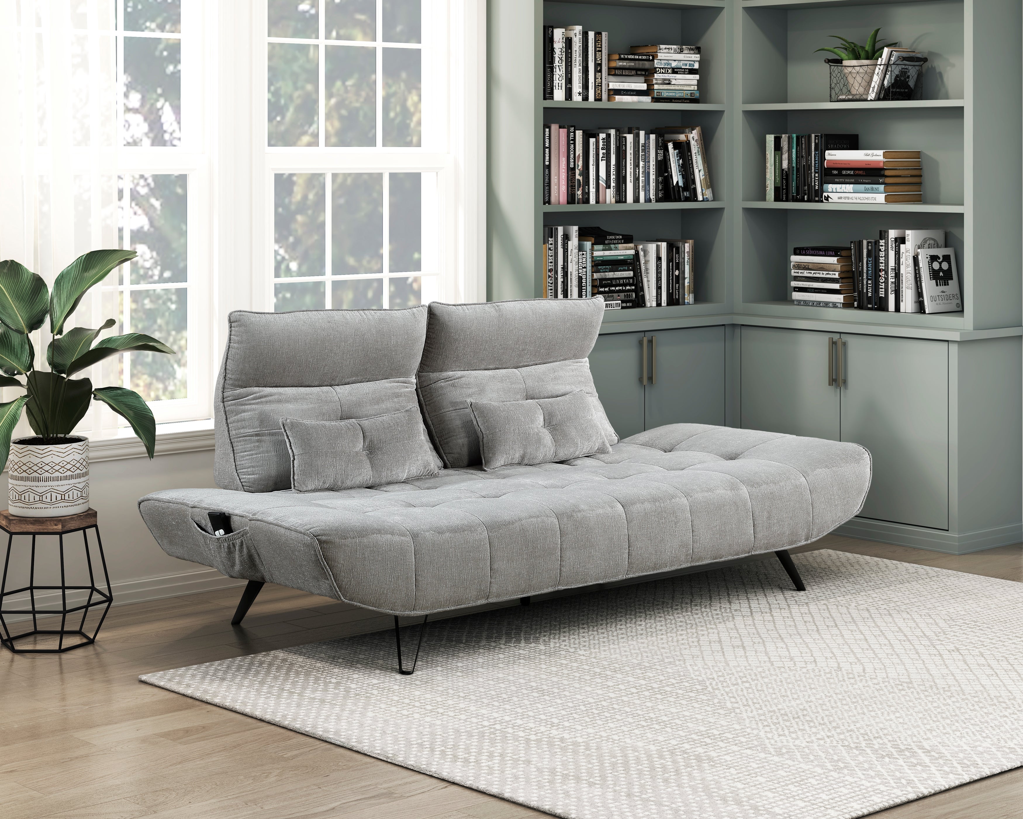 9556GRY-3PW Sofa with Power Adjustable Seat Depth and Manual Adjustable Headrests - 9556GRY-3PW