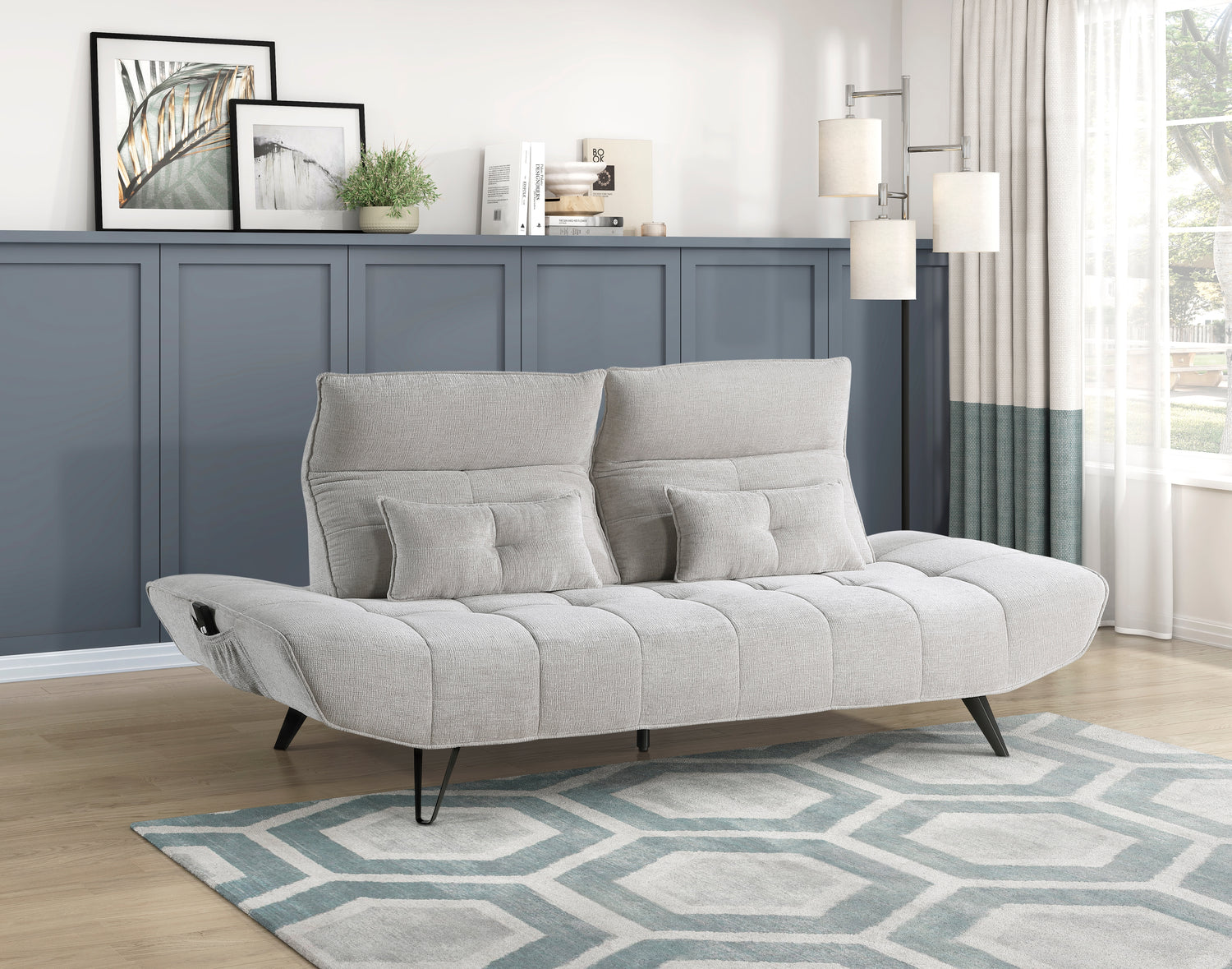9556LGY-3PW Sofa with Power Adjustable Seat Depth and Manual Adjustable Headrests - 9556LGY-3PW