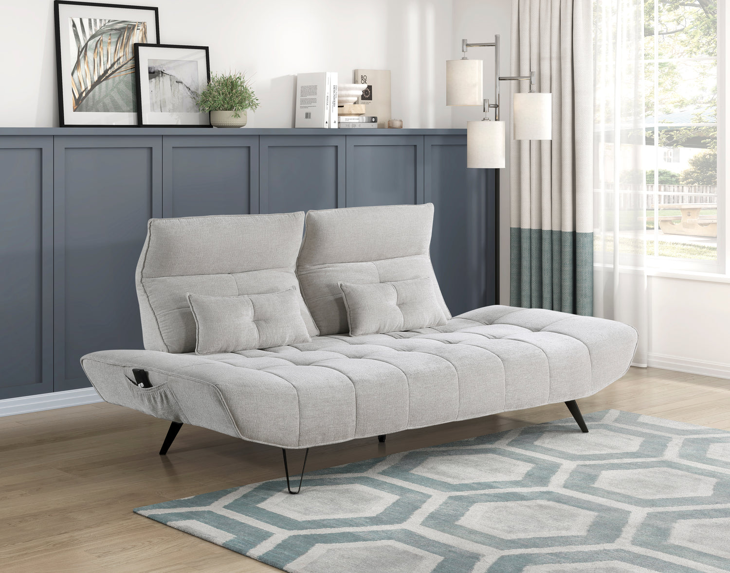 9556LGY-3PW Sofa with Power Adjustable Seat Depth and Manual Adjustable Headrests - 9556LGY-3PW