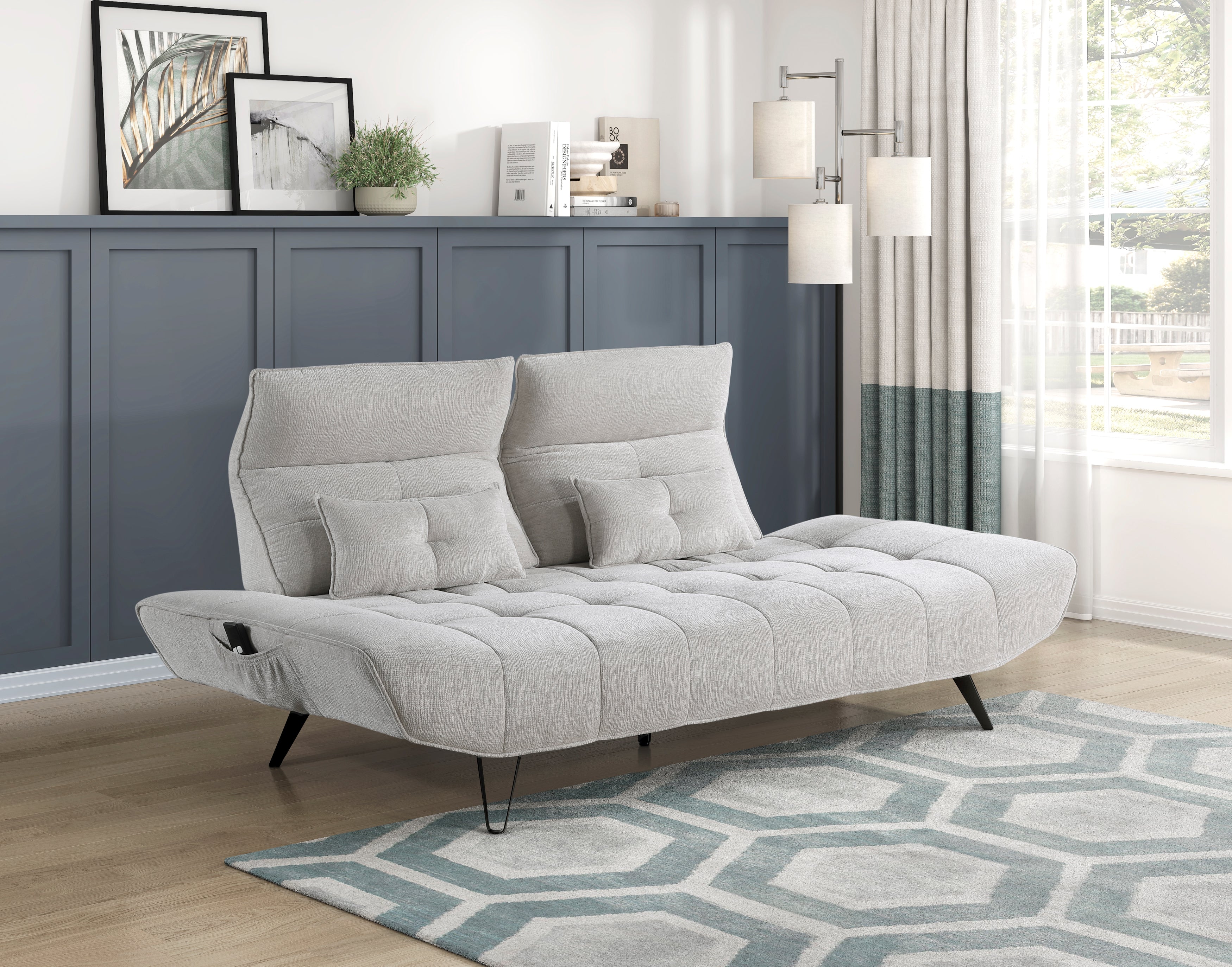9556LGY-3PW Sofa with Power Adjustable Seat Depth and Manual Adjustable Headrests - 9556LGY-3PW
