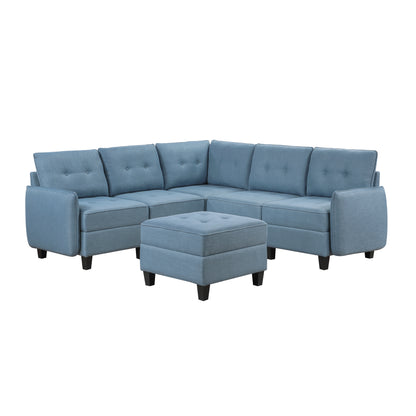 9557BUE*6SCOT (6)6-Piece Sectional with Storage and Ottoman - 9557BUE*6SCOT