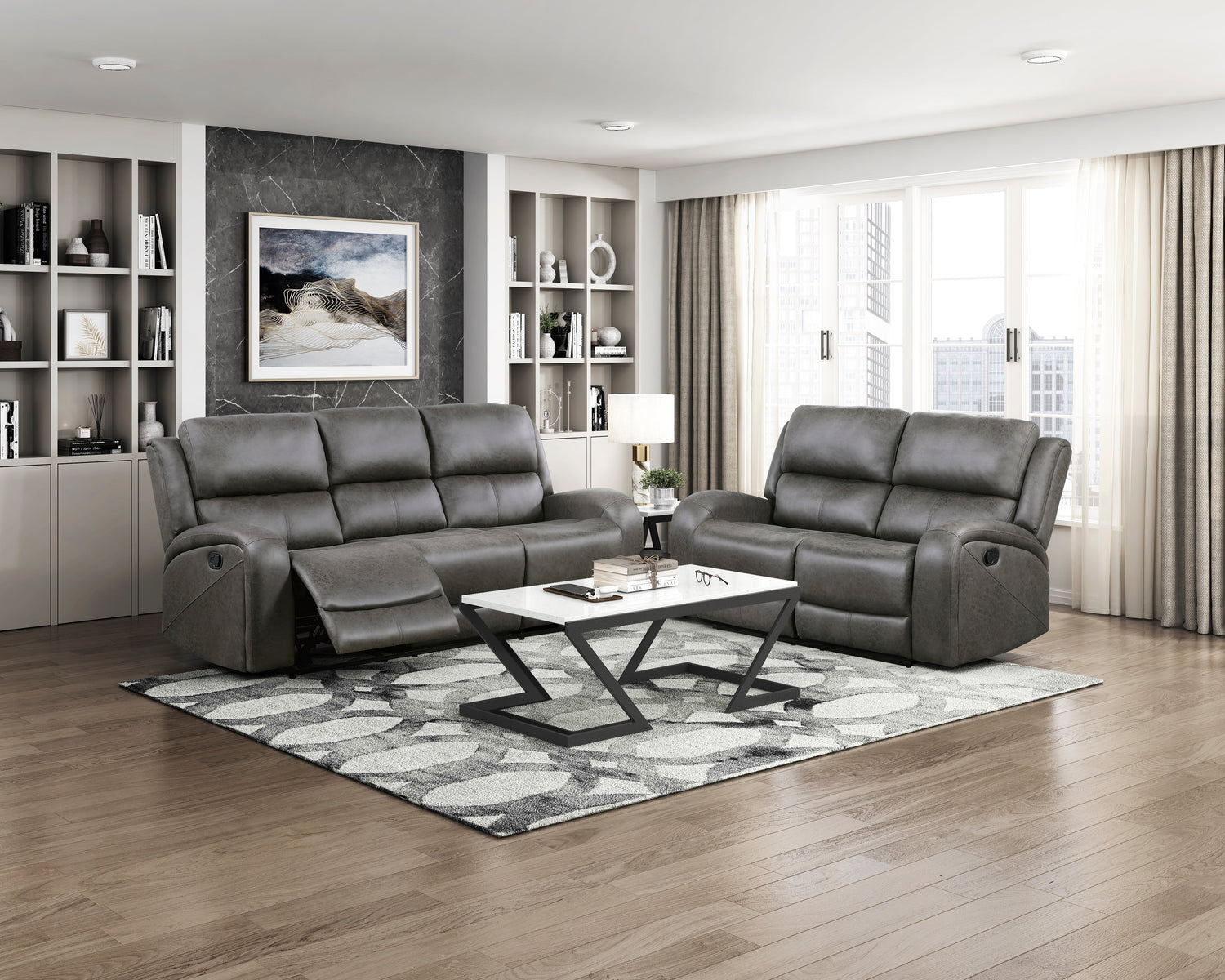 Pagosa Gray Double Reclining Living Room Set from Homelegance - Luna Furniture
