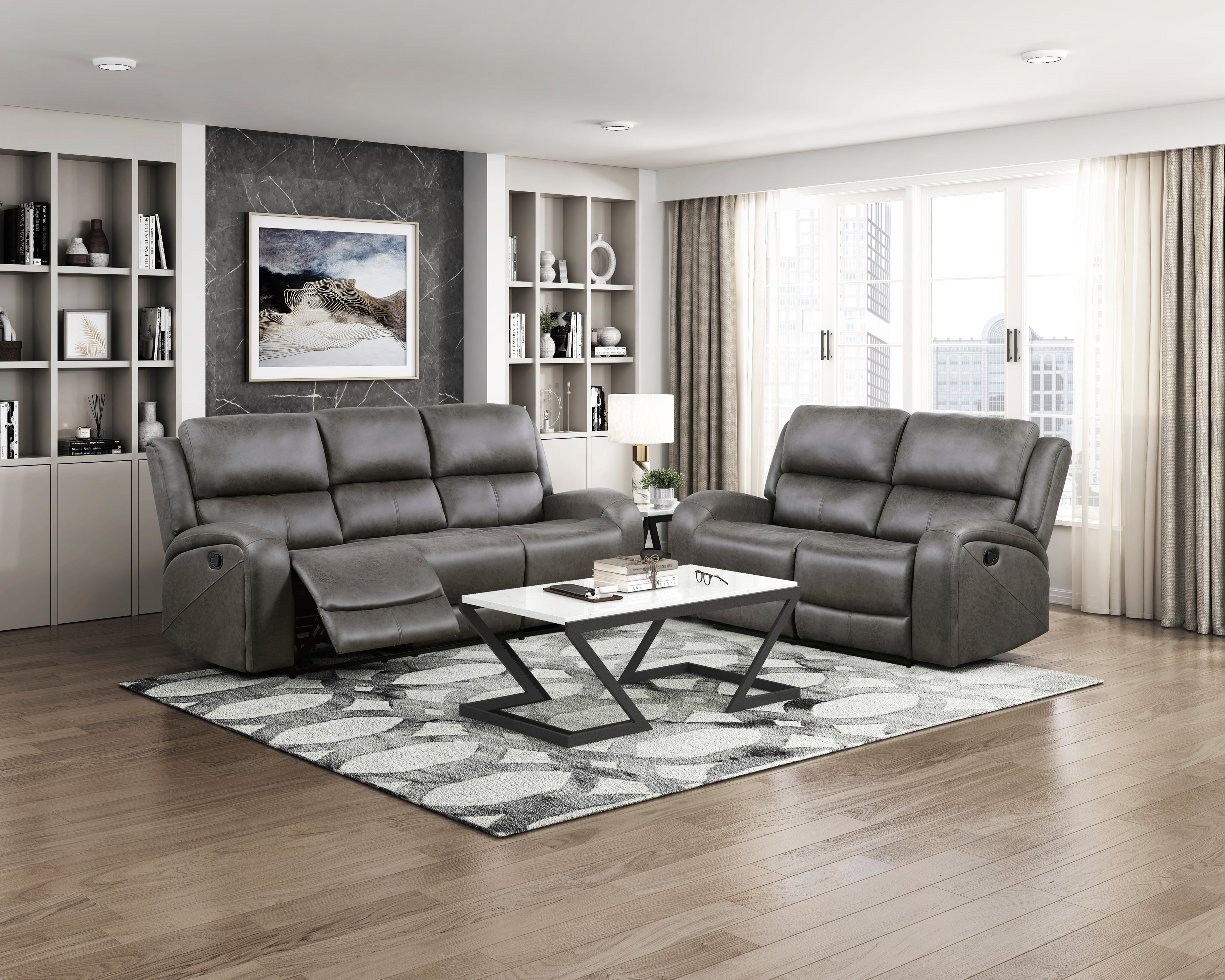 Pagosa Gray Double Reclining Living Room Set from Homelegance - Luna Furniture