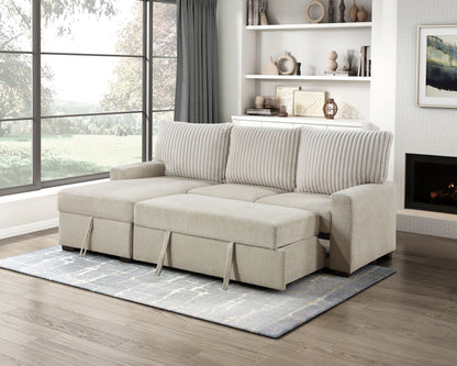 9605BE*2LCRL (2)2-Piece Sectional with Left Chaise and Drop-Down Cup holders, Pull-out Bed and Hidden Storage - 9605BE*2LCRL