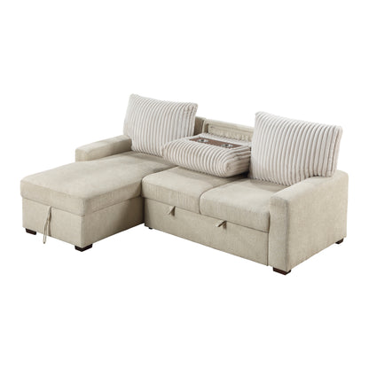 9605BE*2LCRL (2)2-Piece Sectional with Left Chaise and Drop-Down Cup holders, Pull-out Bed and Hidden Storage - 9605BE*2LCRL