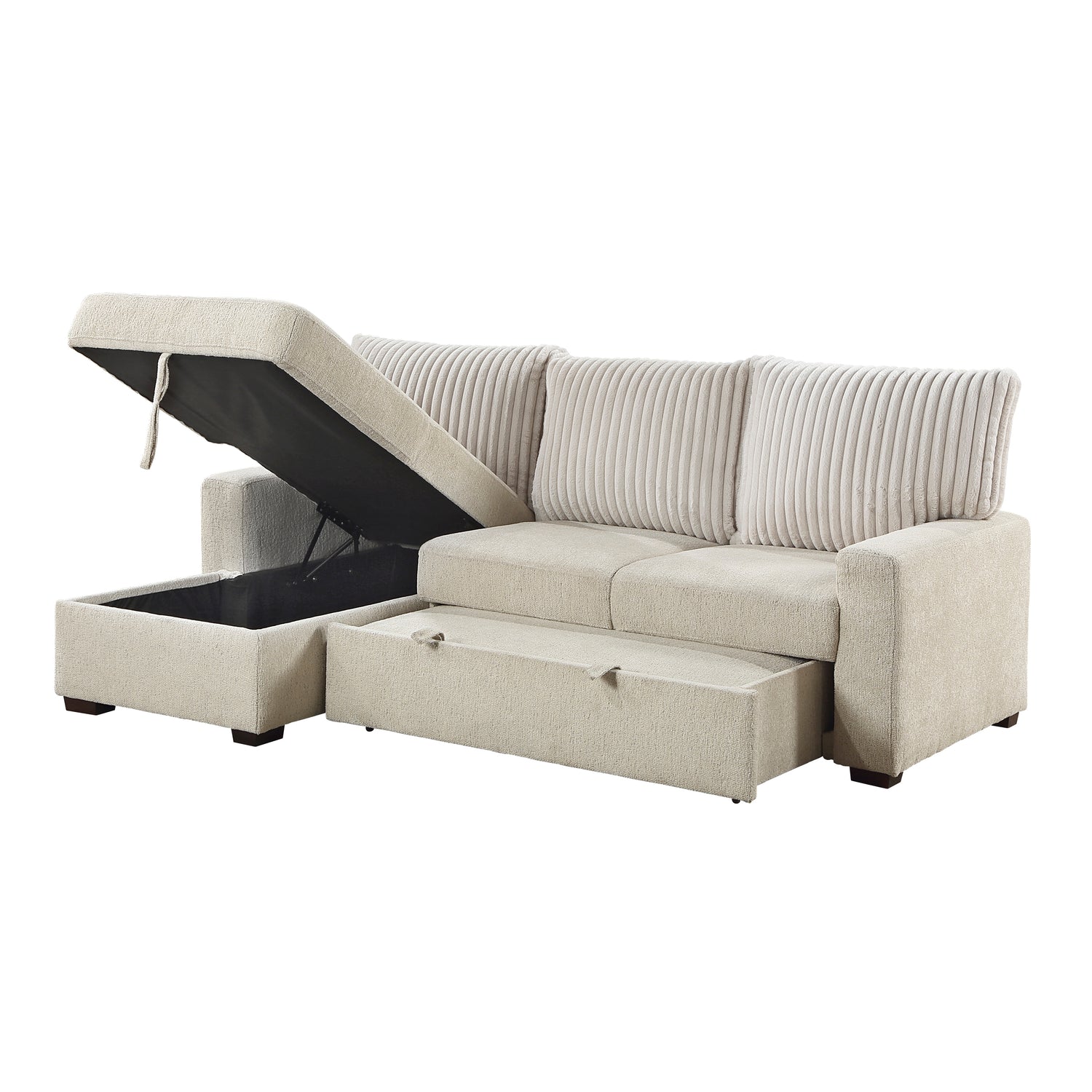 9605BE*2LCRL (2)2-Piece Sectional with Left Chaise and Drop-Down Cup holders, Pull-out Bed and Hidden Storage - 9605BE*2LCRL
