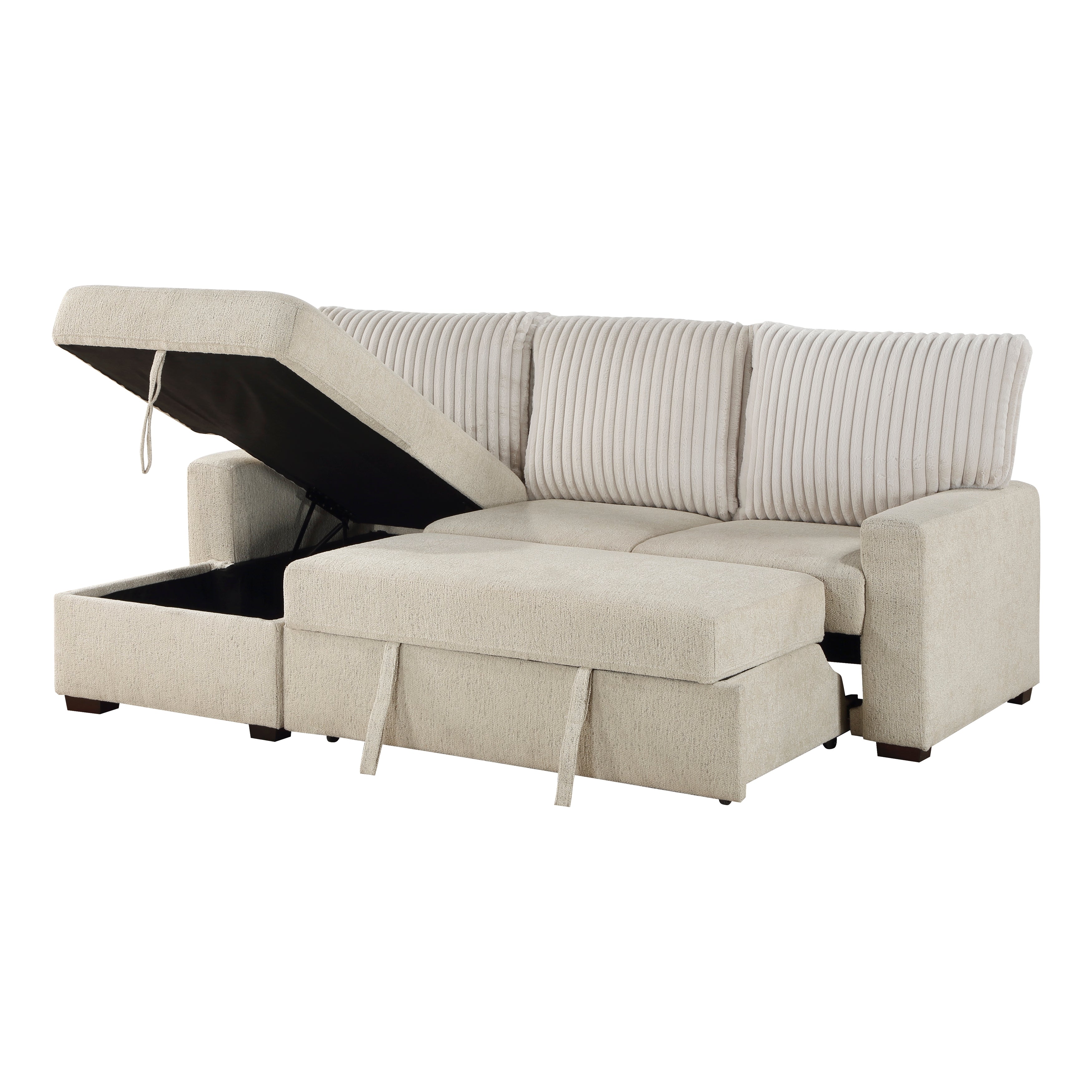 9605BE*2LCRL (2)2-Piece Sectional with Left Chaise and Drop-Down Cup holders, Pull-out Bed and Hidden Storage - 9605BE*2LCRL