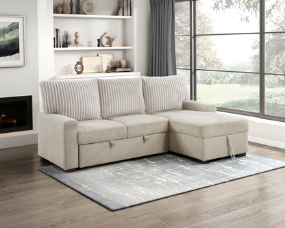 9605BE*2LLRC (2)2-Piece Sectional with Right Chaise and Drop-Down Cup holders, Pull-out Bed and Hidden Storage - 9605BE*2LLRC