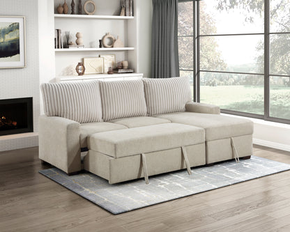 9605BE*2LLRC (2)2-Piece Sectional with Right Chaise and Drop-Down Cup holders, Pull-out Bed and Hidden Storage - 9605BE*2LLRC