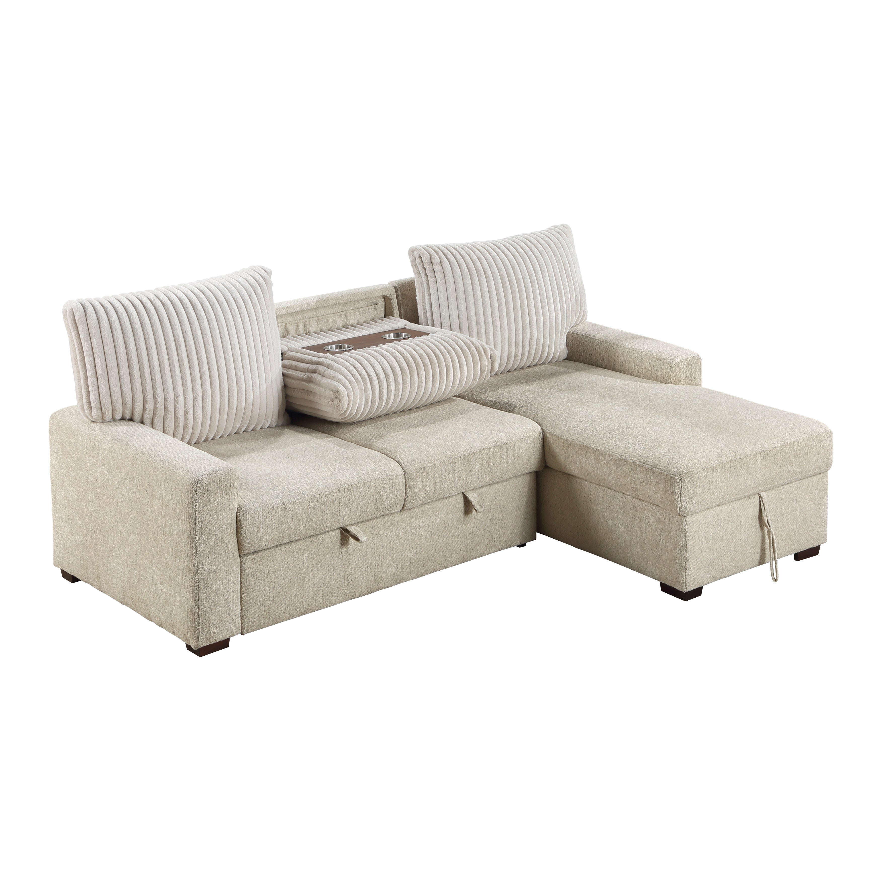 9605BE*2LLRC (2)2-Piece Sectional with Right Chaise and Drop-Down Cup holders, Pull-out Bed and Hidden Storage - 9605BE*2LLRC