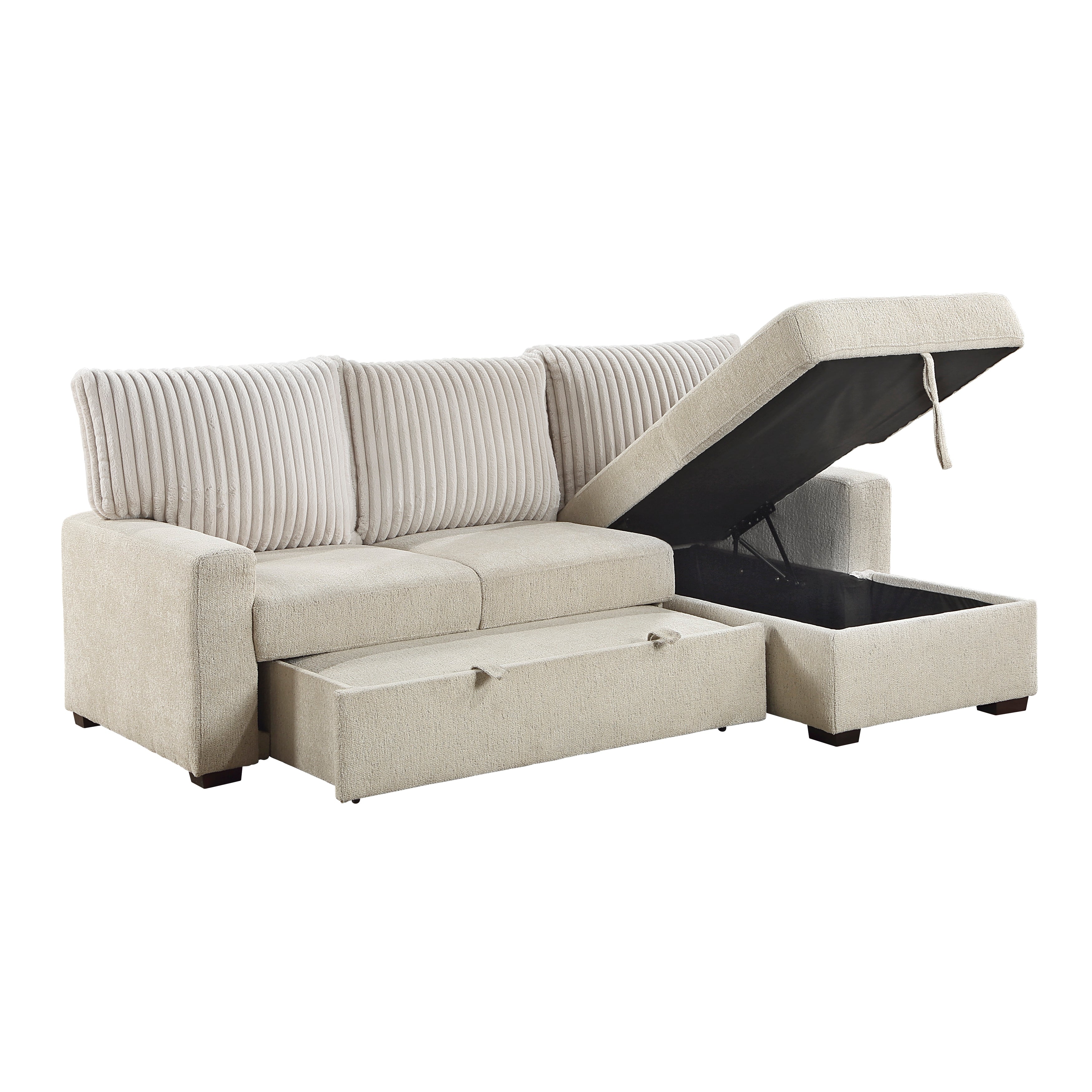 9605BE*2LLRC (2)2-Piece Sectional with Right Chaise and Drop-Down Cup holders, Pull-out Bed and Hidden Storage - 9605BE*2LLRC