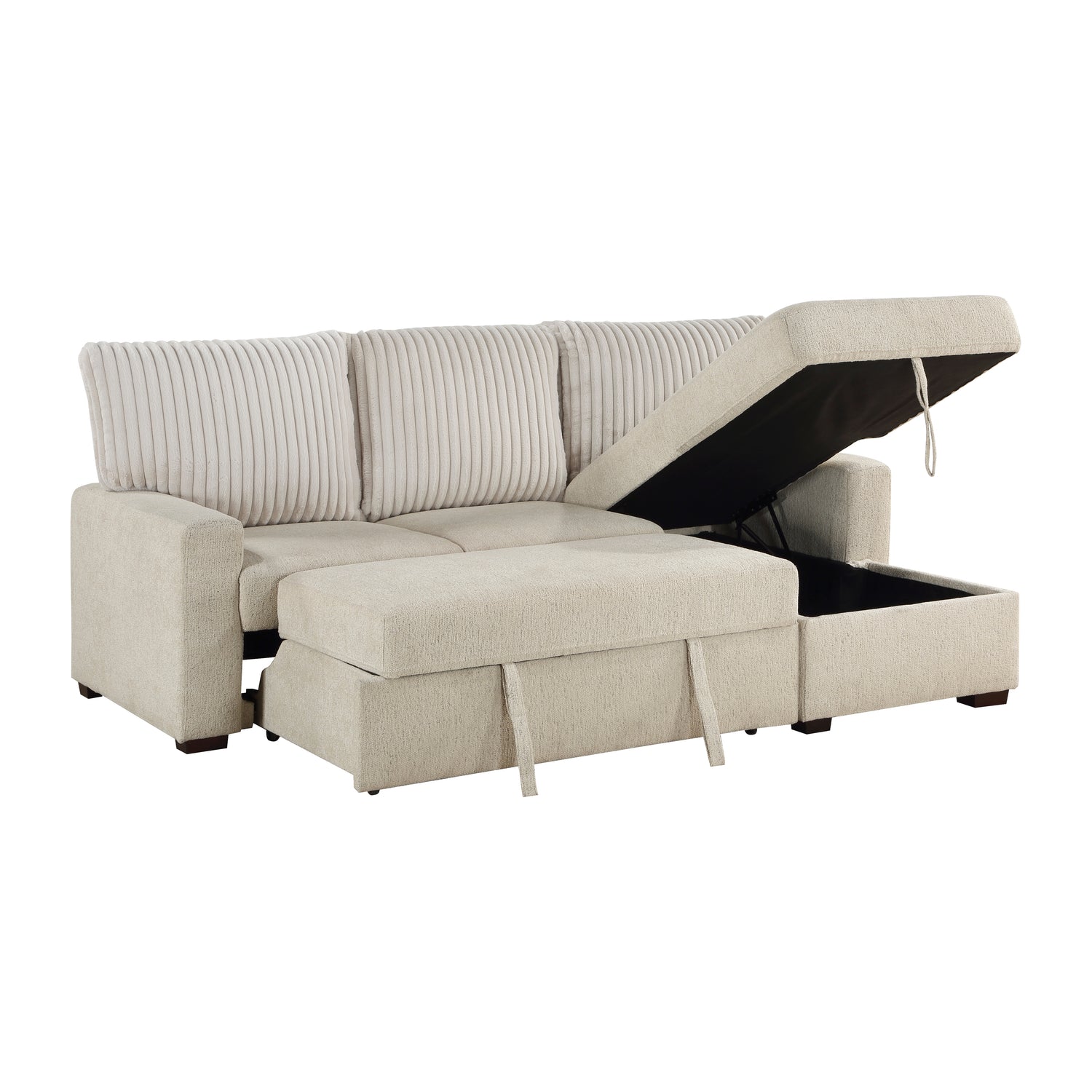 9605BE*2LLRC (2)2-Piece Sectional with Right Chaise and Drop-Down Cup holders, Pull-out Bed and Hidden Storage - 9605BE*2LLRC