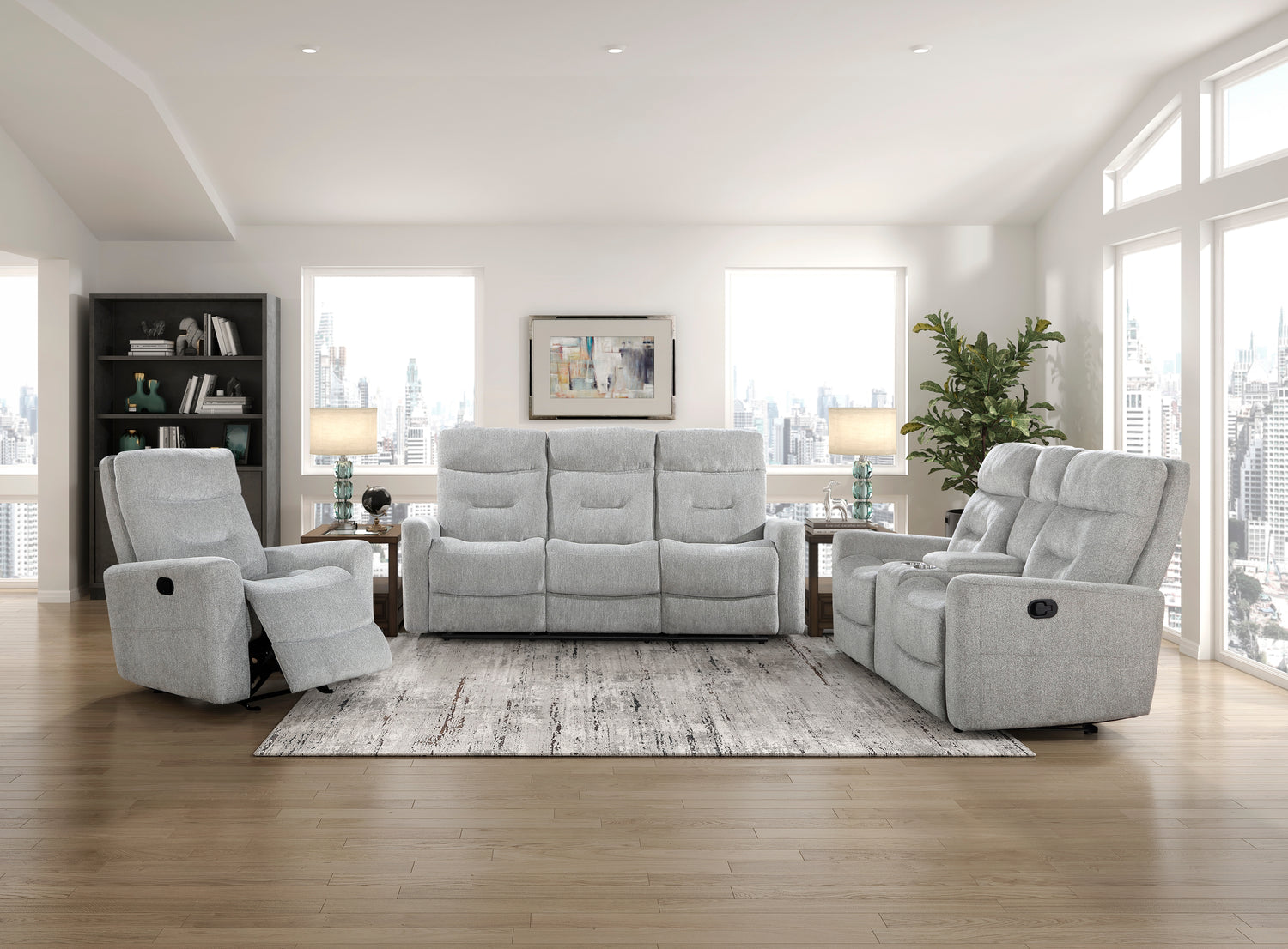 9610GY-2 Double Reclining Love Seat with Center Console - 9610GY-2