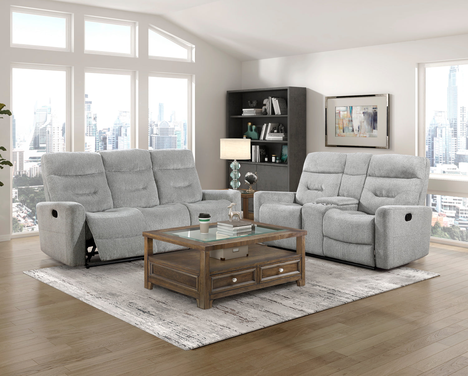 9610GY-3 Double Reclining Sofa - 9610GY-3