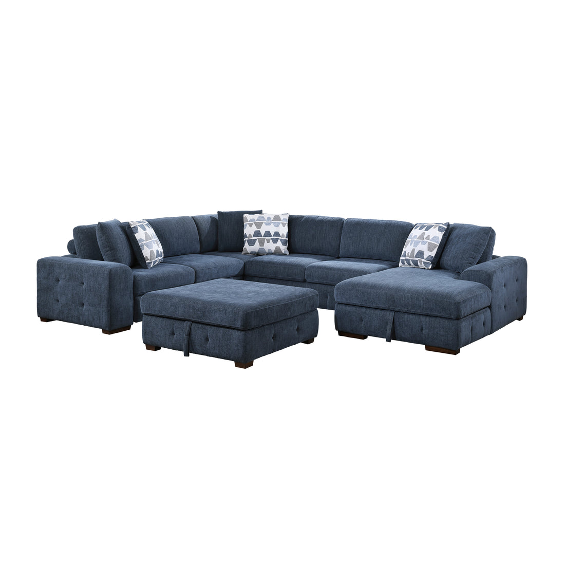 9624BU*52LRC (5)5-Piece Sectional with Right Chaise and Storage Ottoman - 9624BU*52LRC