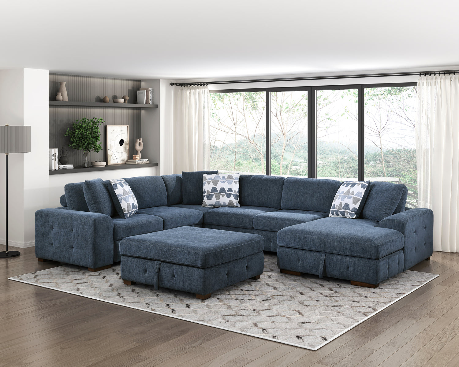 9624BU*52LRC (5)5-Piece Sectional with Right Chaise and Storage Ottoman - 9624BU*52LRC
