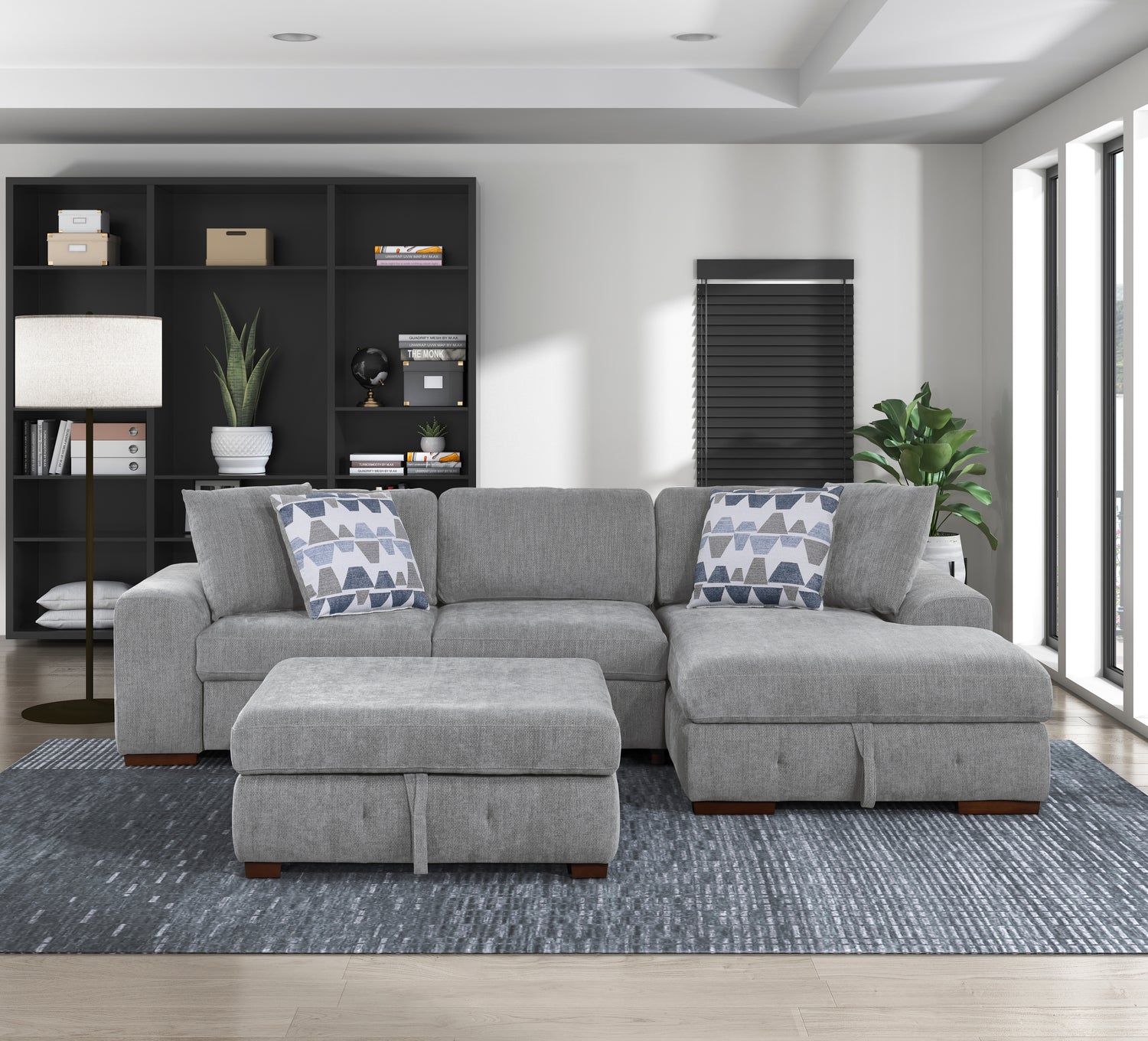9624GY*32LRC (3)3-Piece Sectional with Right Chaise and Ottoman - 9624GY*32LRC